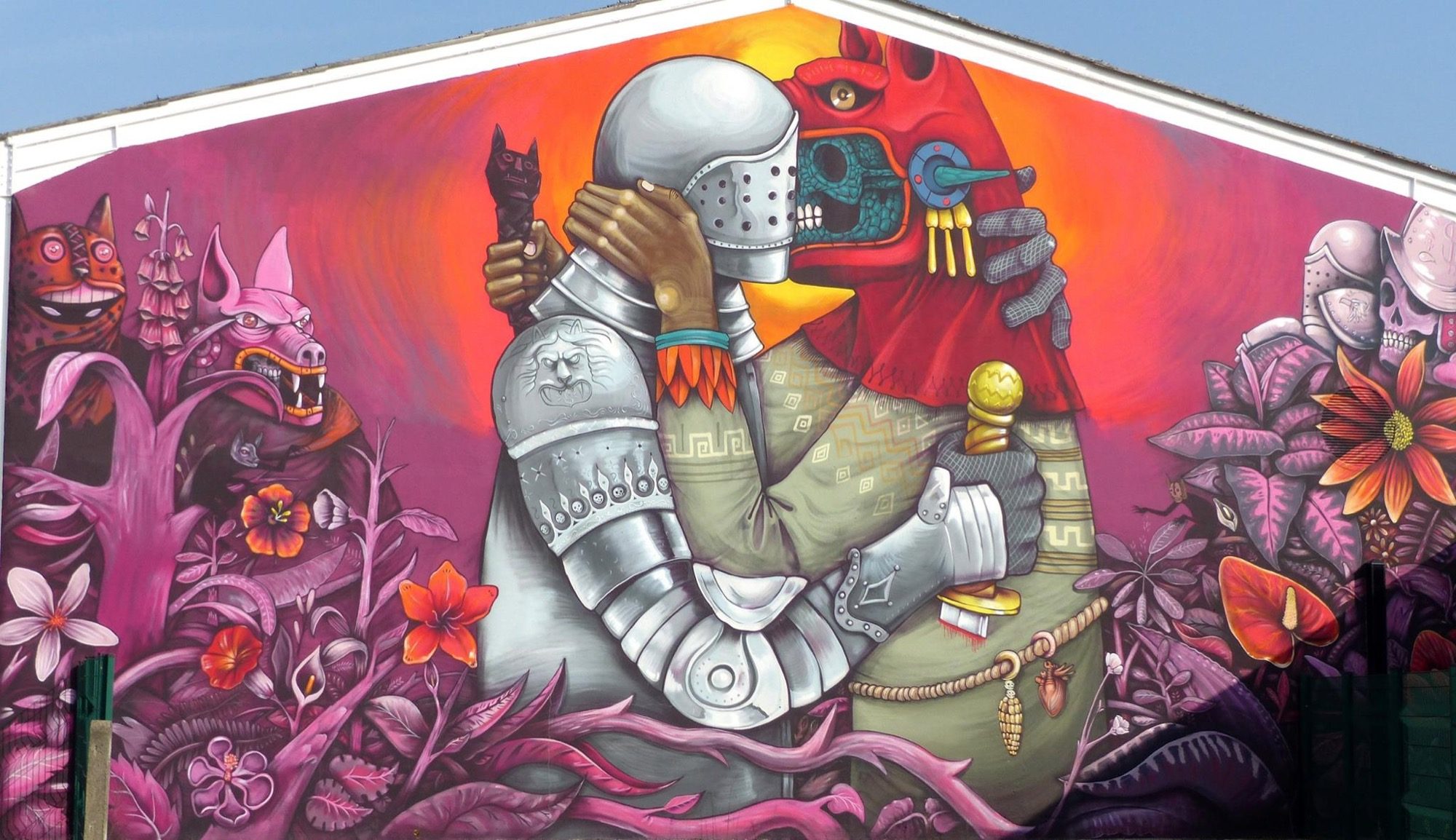 Le chevalier et le coq — Street art de Saner à Fleury-les-Aubrais