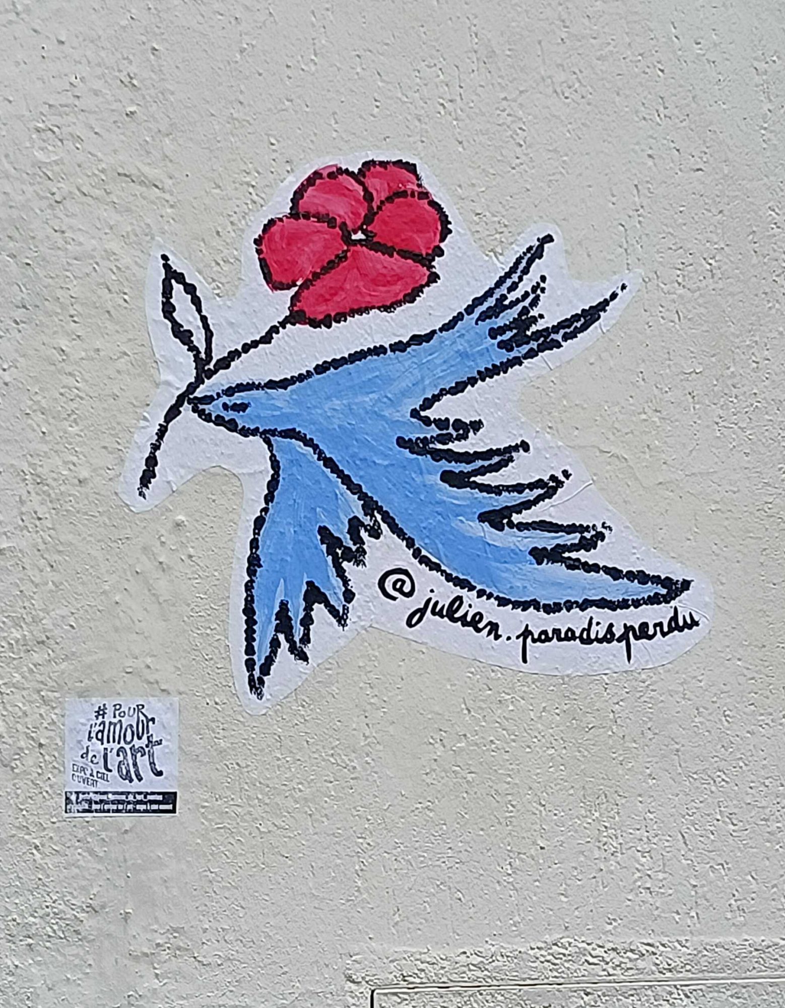 Blue Swallow and Red Flower — Street art in Nantes