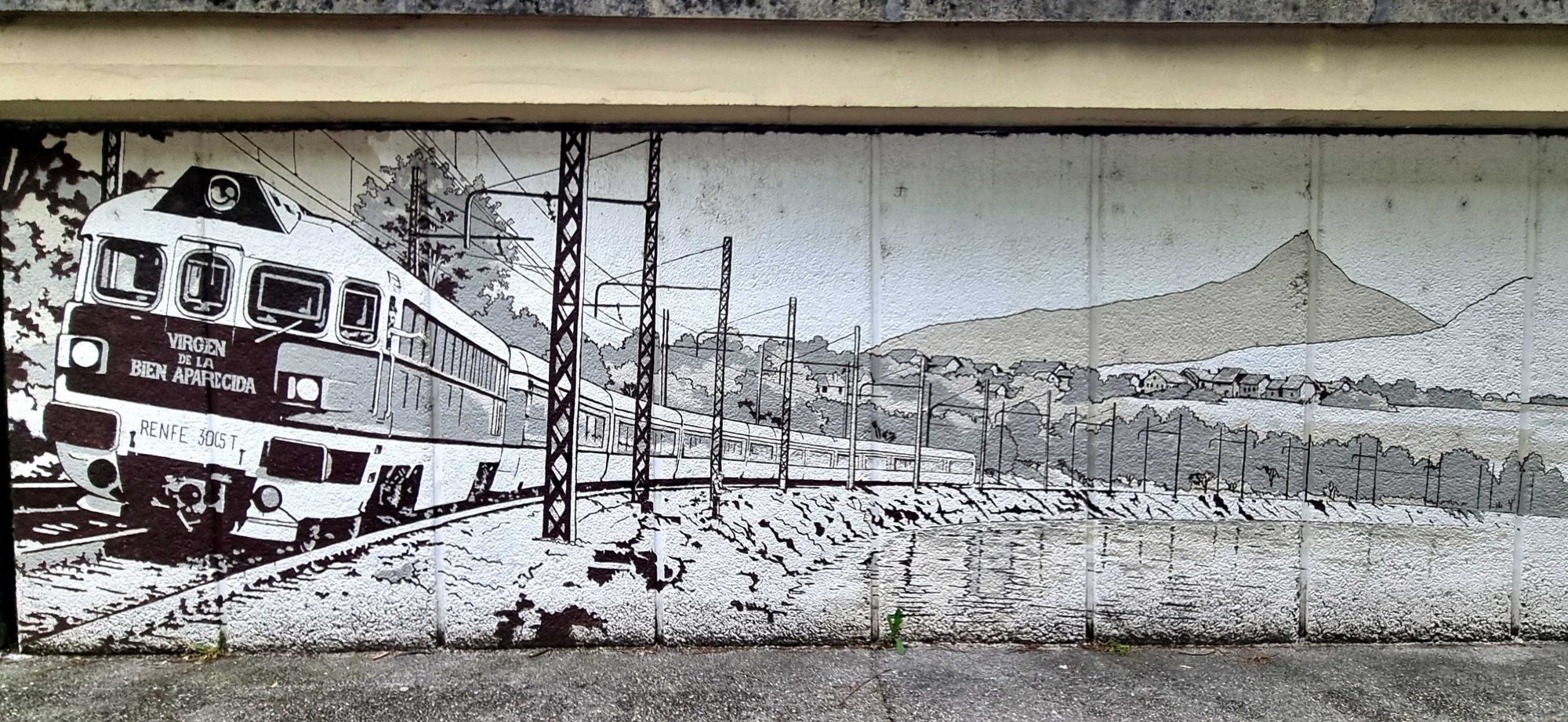 RENFE Train in Mountain Landscape — Street art in Grenoble