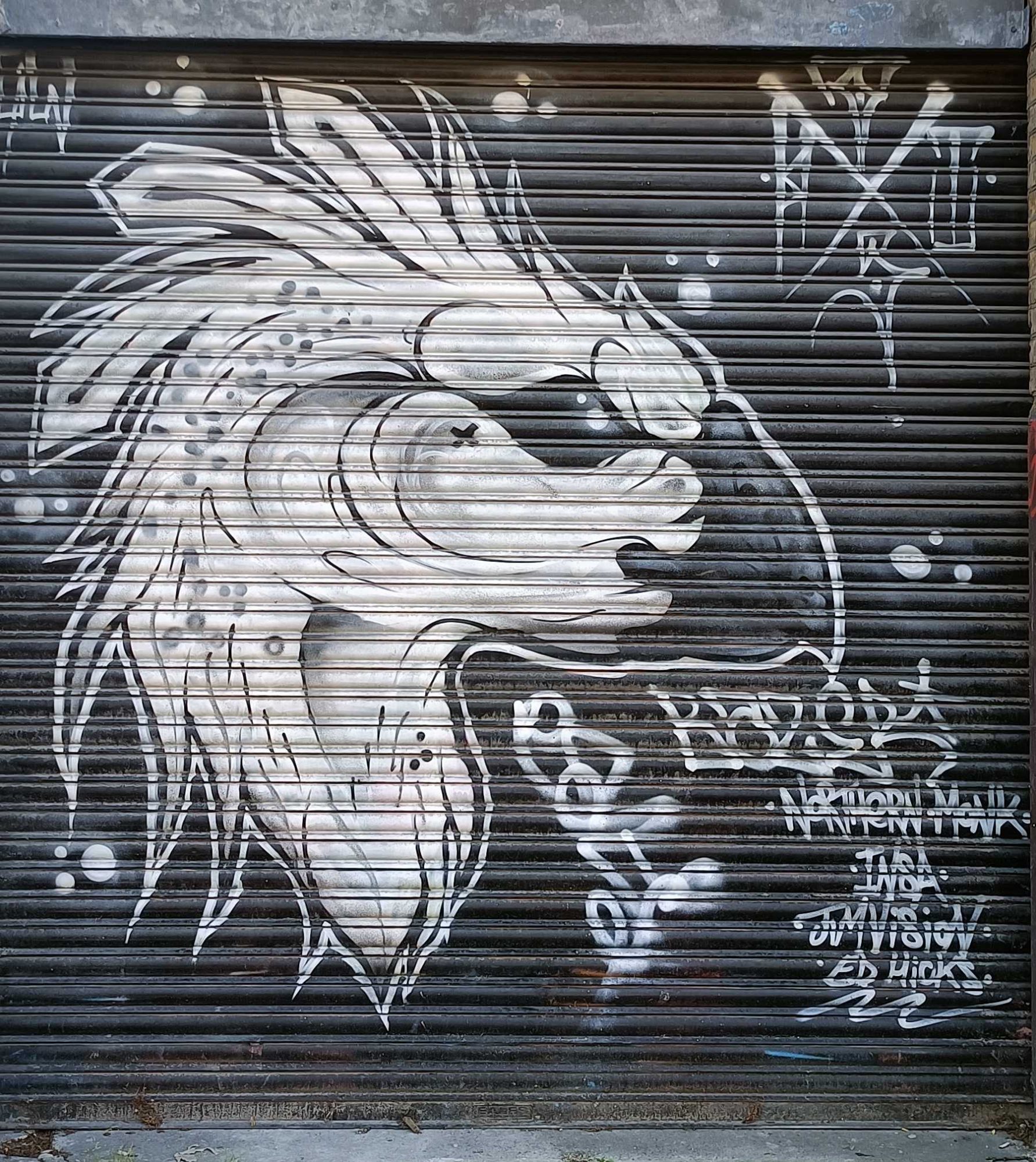 Stylized White Lion — Street art in London
