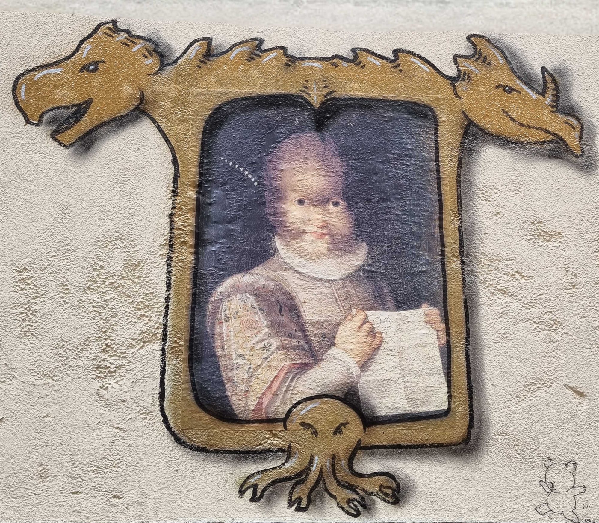 Child Portrait with Two-Headed Dragon — Street art by Codex Urbanus in Clermont-Ferrand