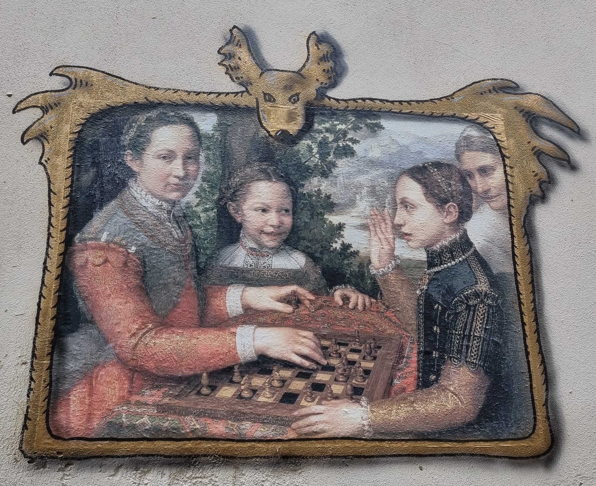 Framed Renaissance Chess Game — Street art by Codex Urbanus in Clermont-Ferrand