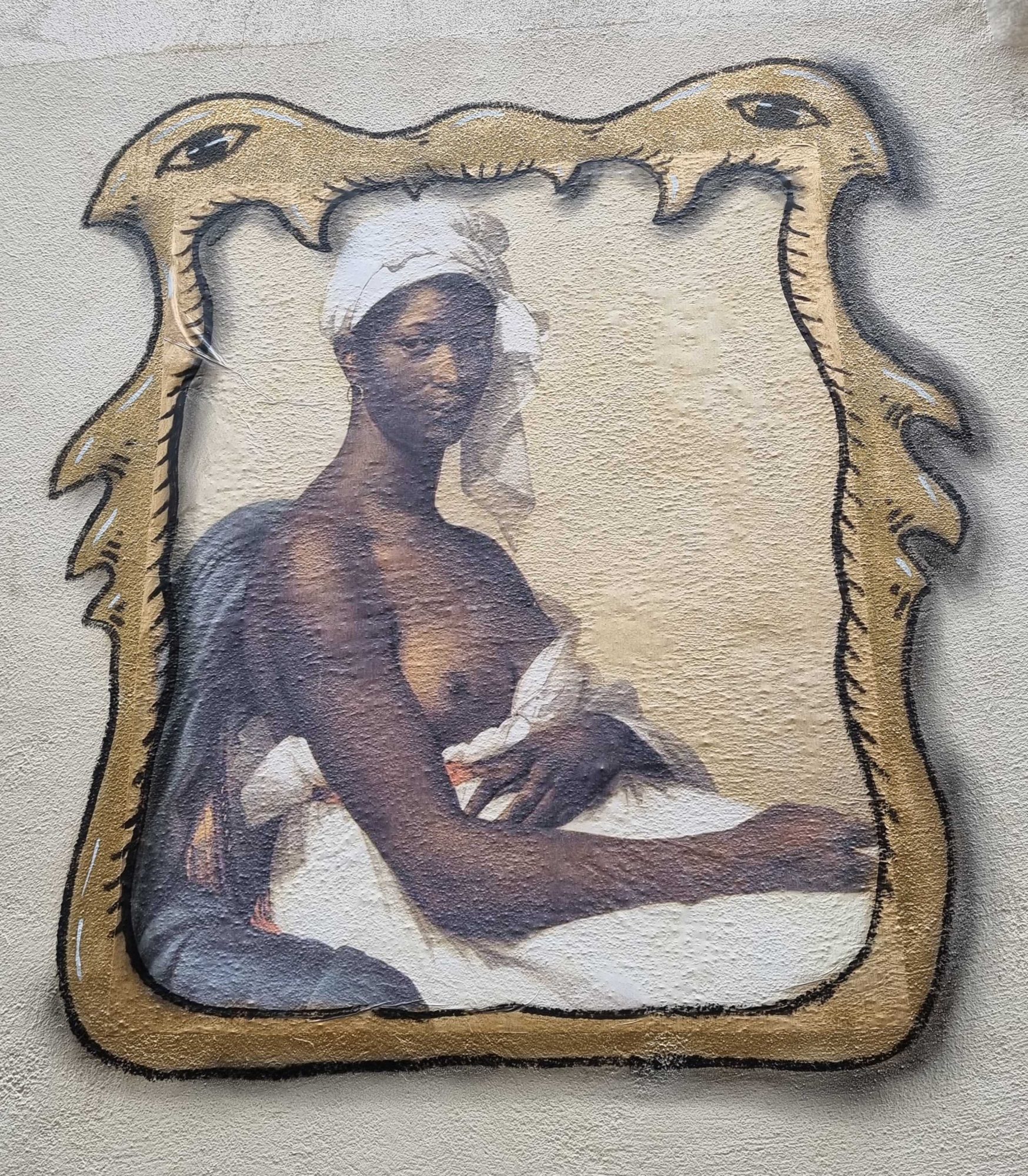 Portrait féminin, cadre aux cornes — Street art de Codex Urbanus à Clermont-Ferrand