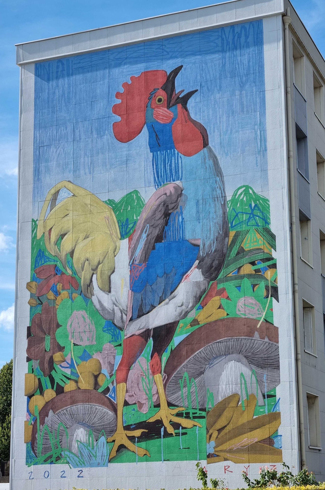 Giant Rooster by Aryz, Clermont-Ferrand — Street art by Aryz in Clermont-Ferrand
