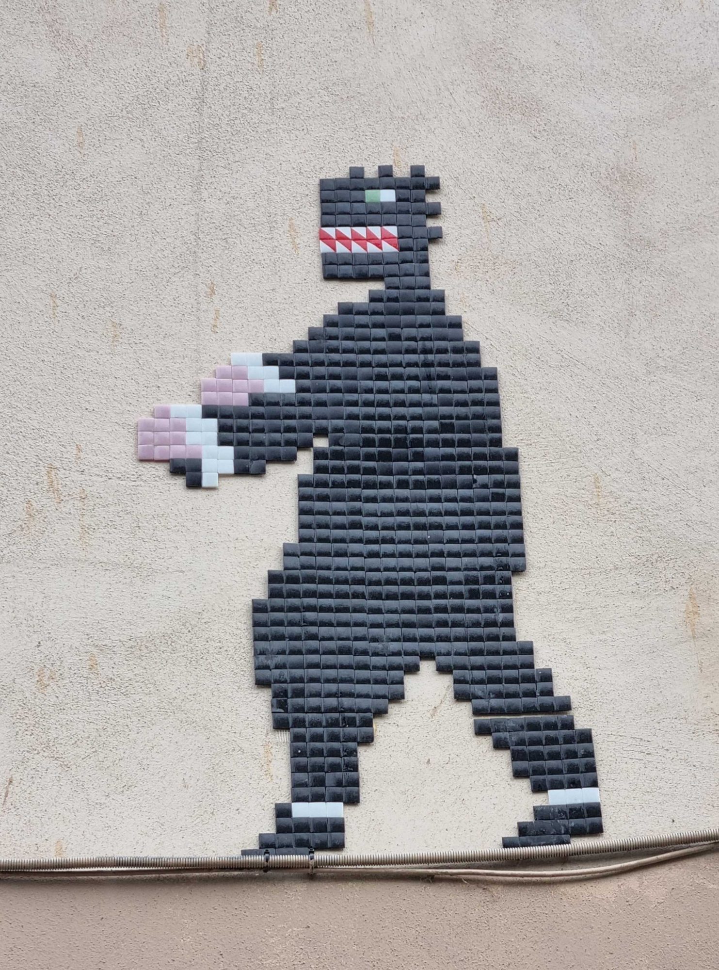 Godzilla Pixel Art Mosaic in Clermont-Ferrand — Street art in Clermont-Ferrand