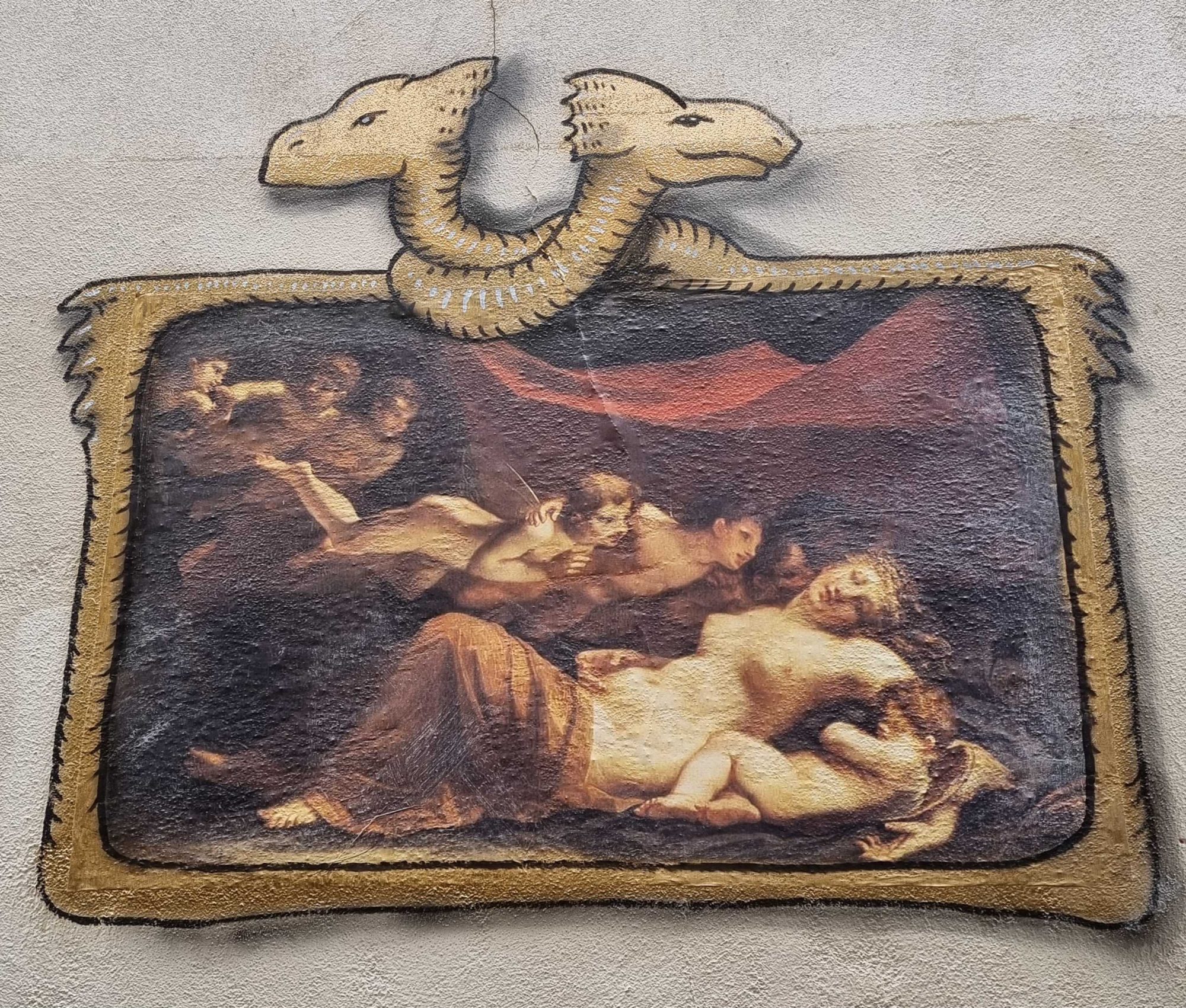 Cherubs in Baroque Frame — Street art by Codex Urbanus in Clermont-Ferrand