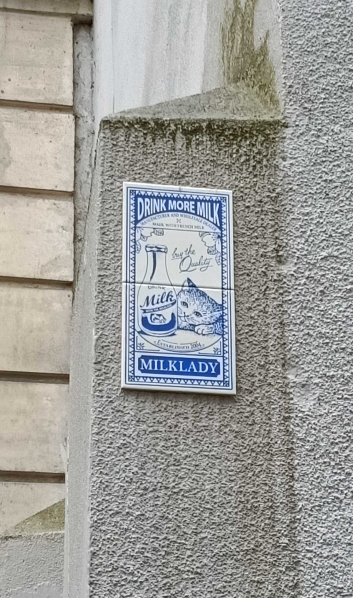 Milklady Cat and Milk Tile Mosaic — Street art by Milklady in Nantes
