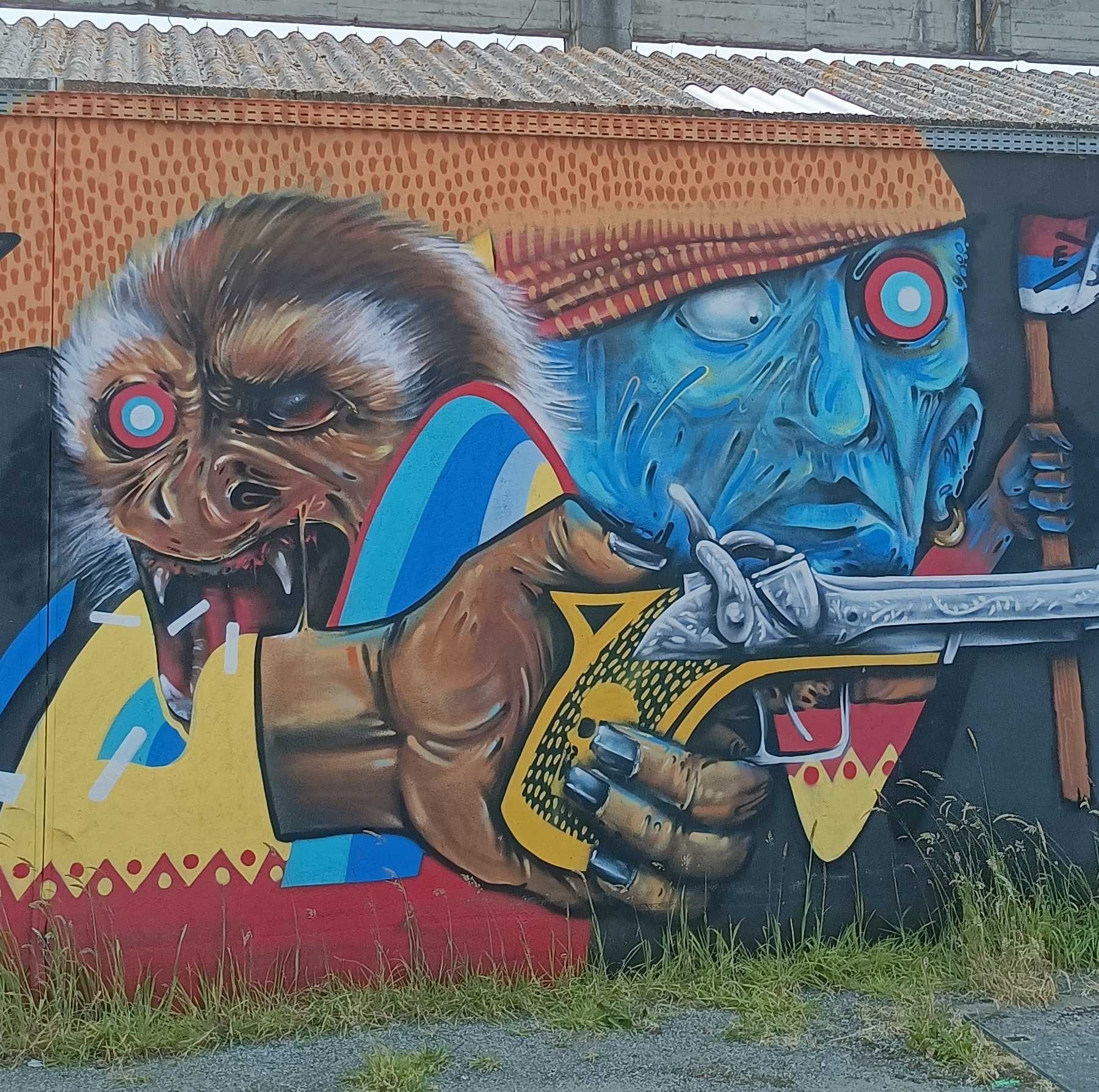 Guerriers armés dynamiques — Street art à Saint-Nazaire