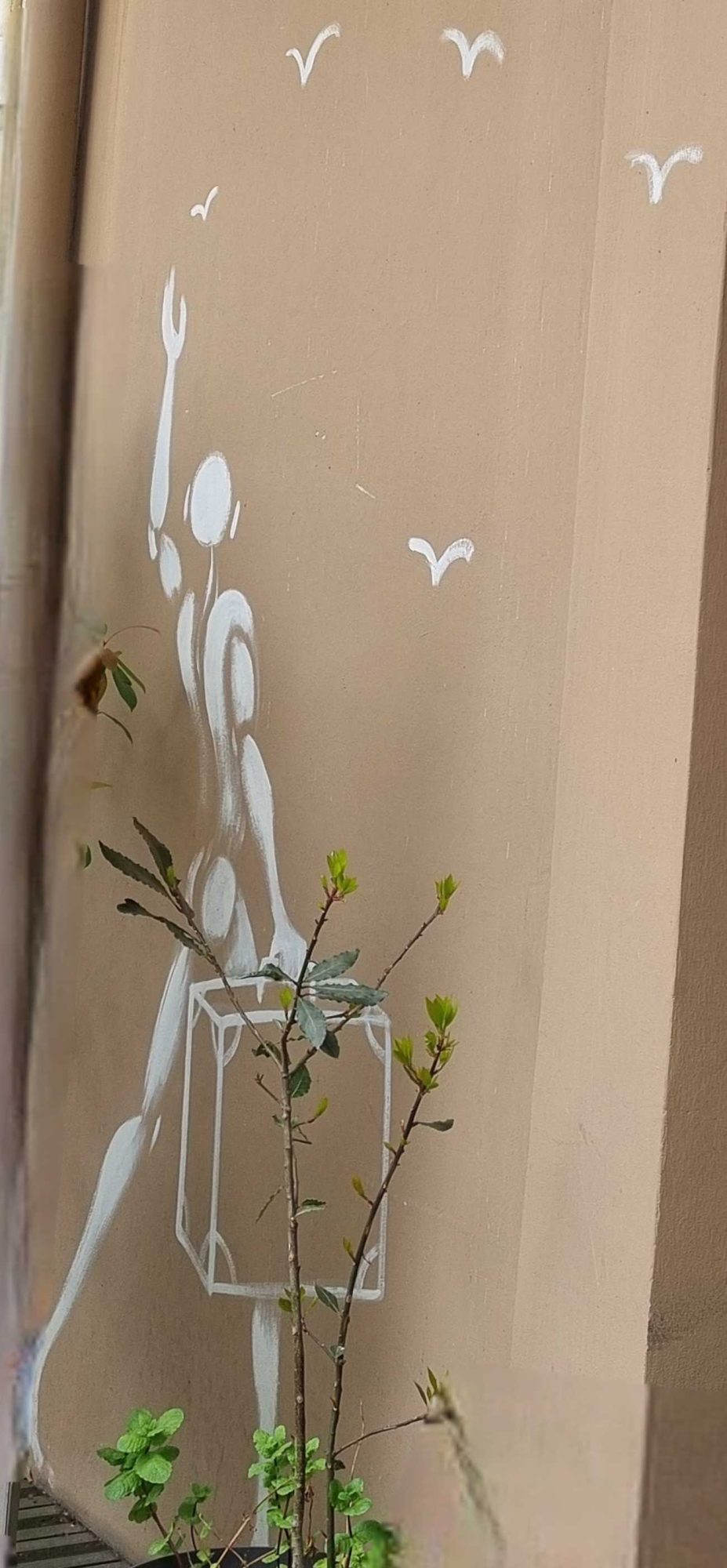 Corps blanc libérant des oiseaux — Street art de Jerome Mesnager à Vichy