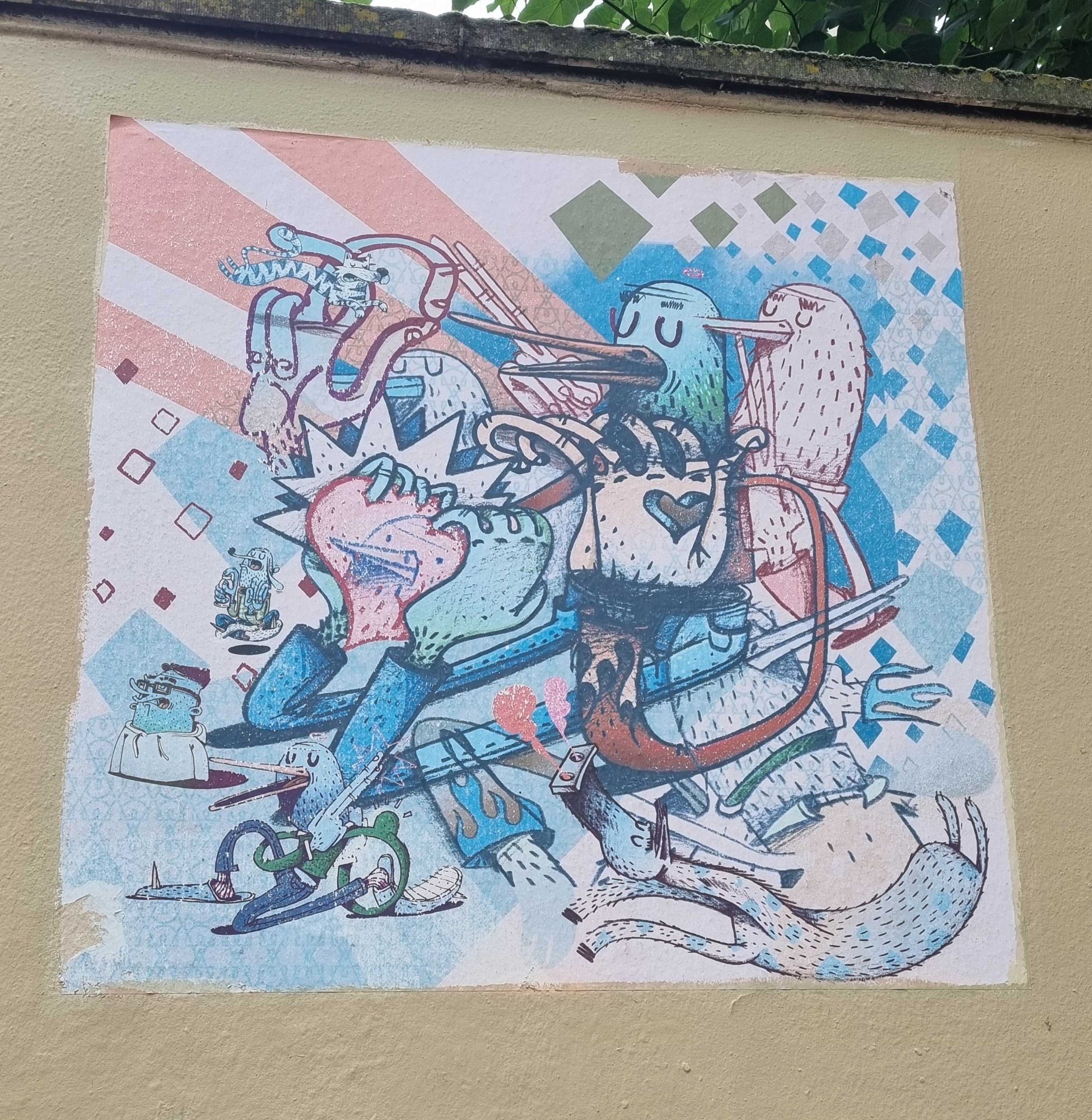 Affiche aux créatures enlacées — Street art à Strasbourg