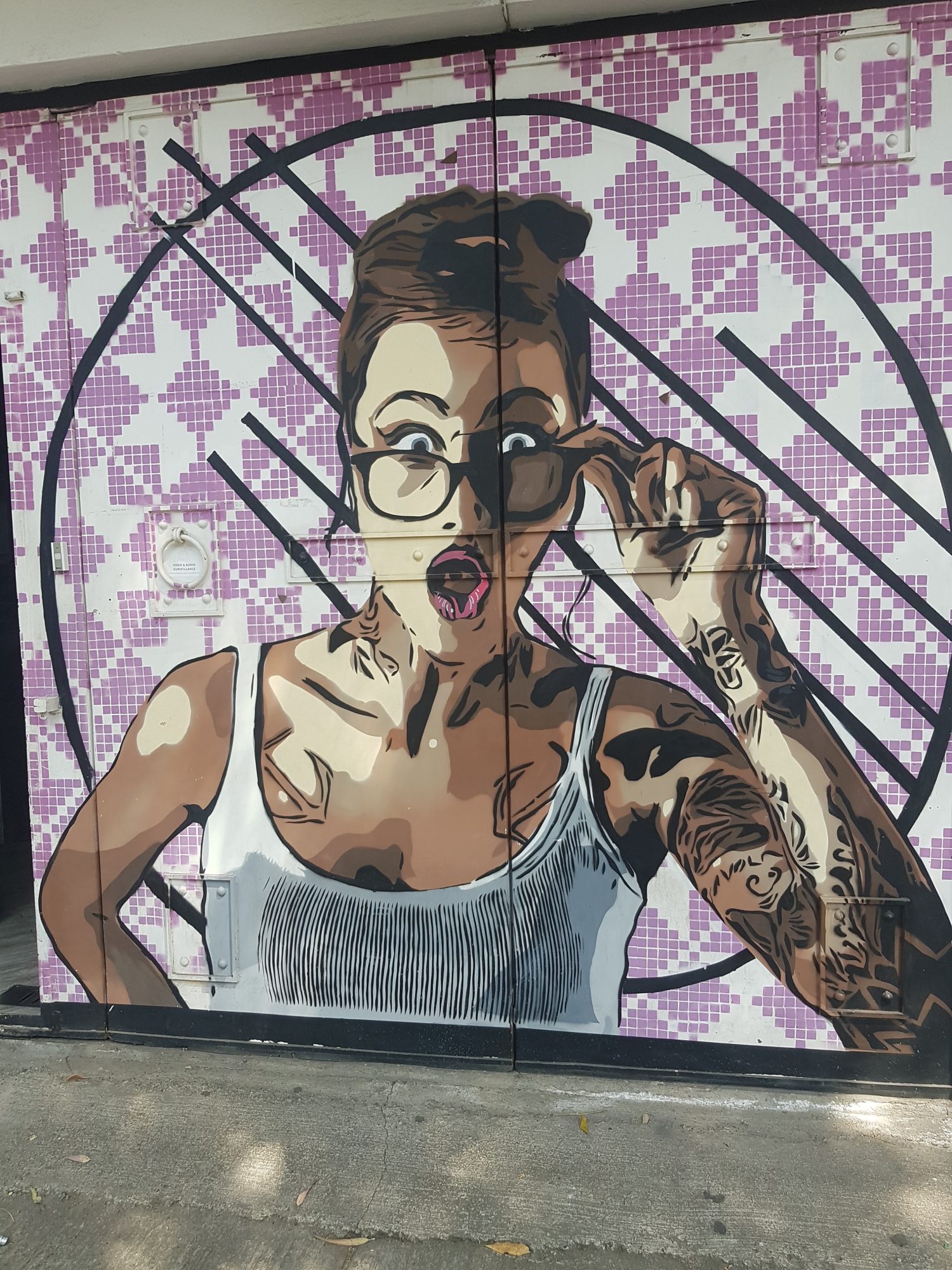Tattooed Woman with Pop Glasses — Street art in Mexico City