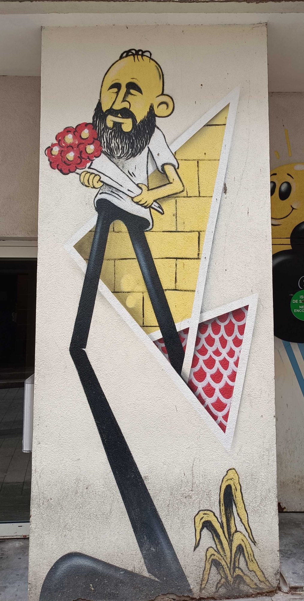 Personnage caricatural au bouquet, Angers — Street art à Angers