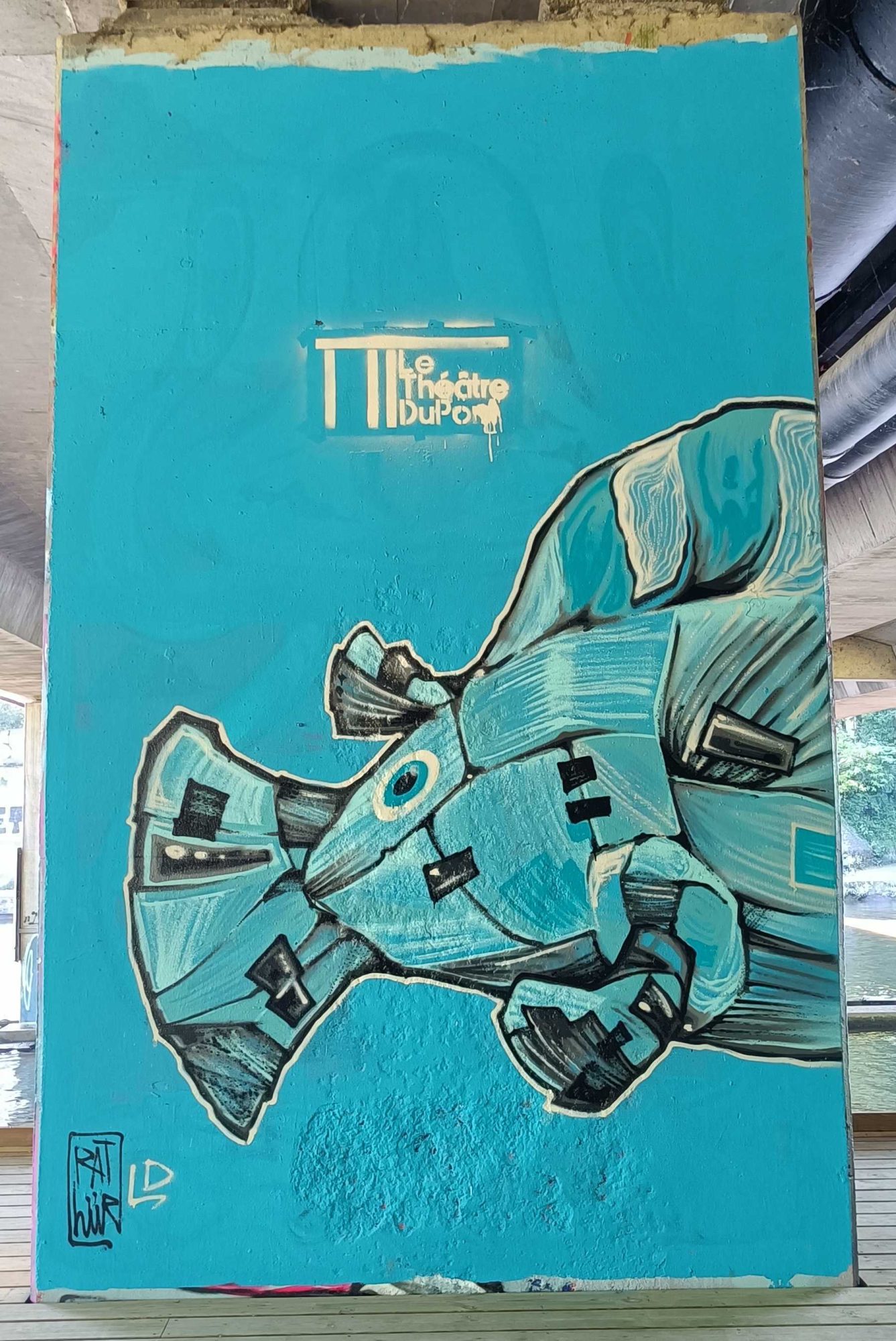The Geometric Turquoise Fish — Street art by Ratz One in Nantes