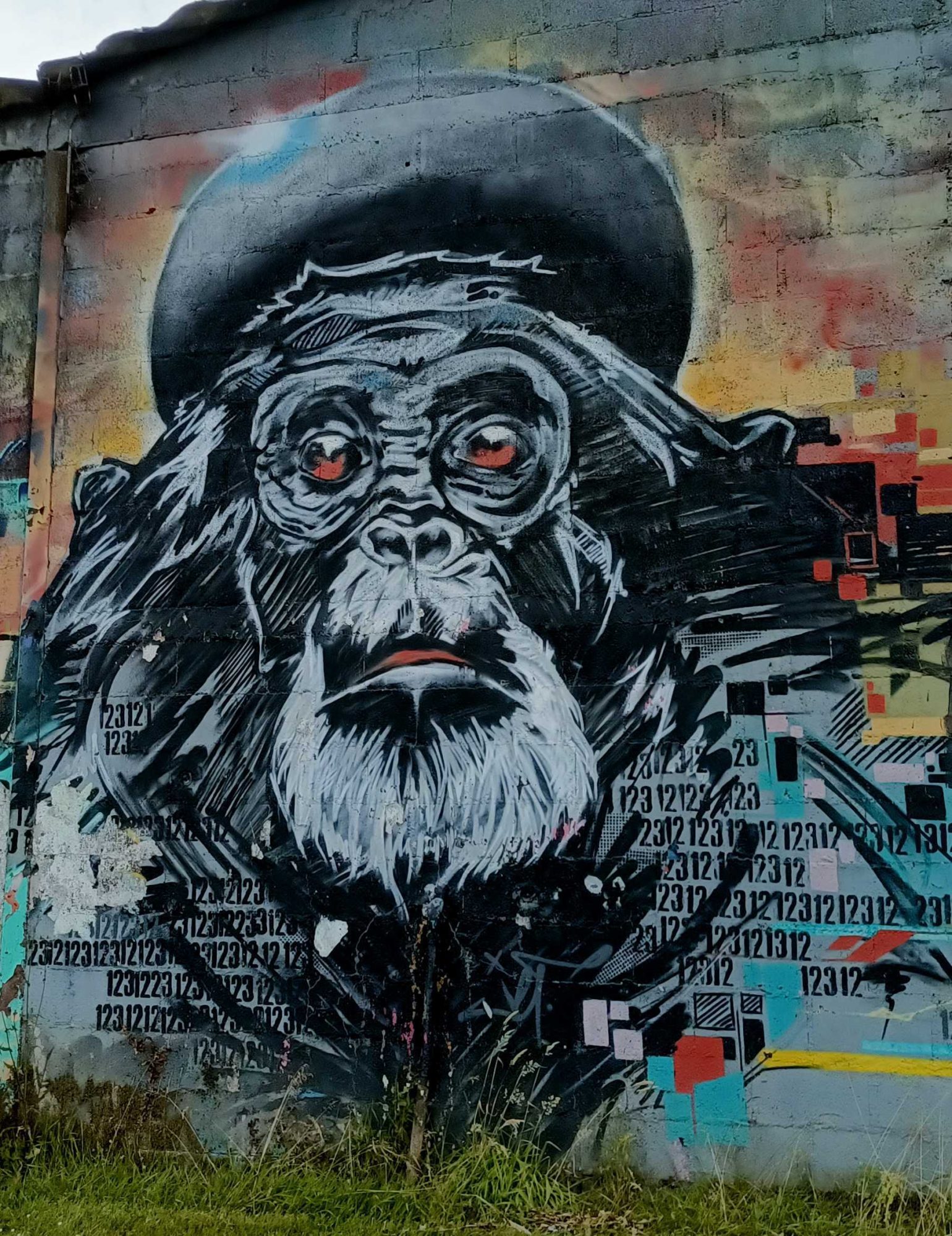 Portrait de chimpanzé au béret — Street art à Saint-Nicolas-de-Redon