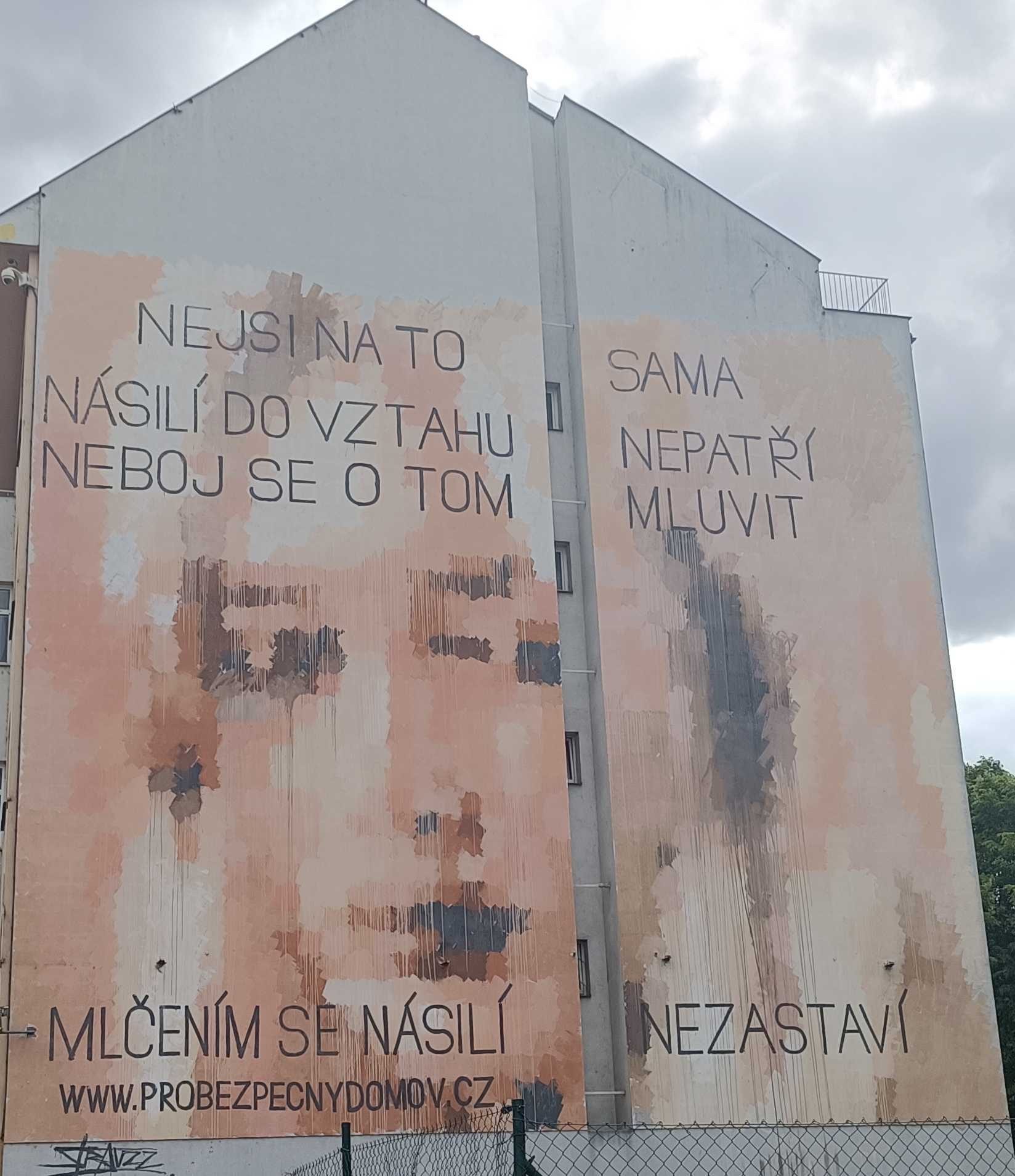 Silence Won't Stop Violence — Street art by David Strauzz in Prague