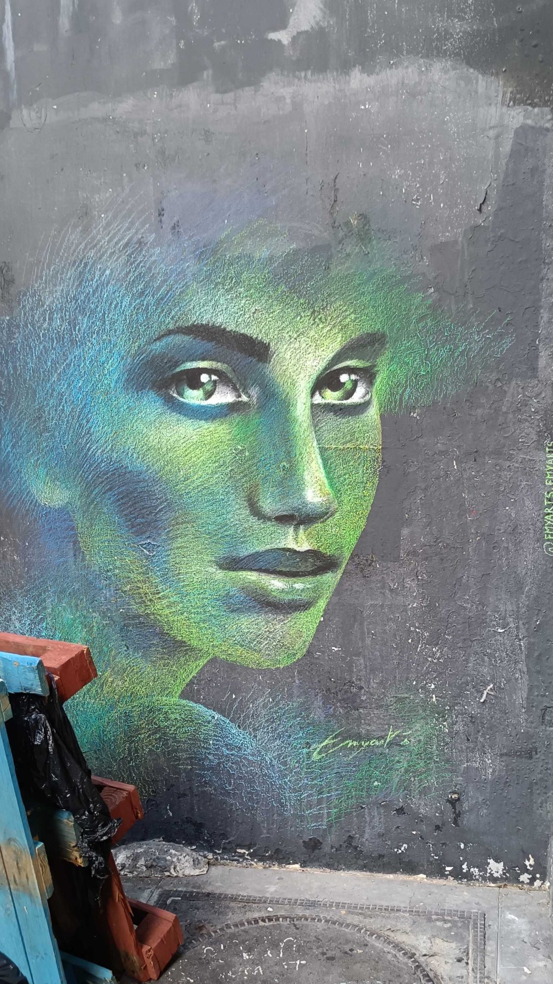 Portrait Féminin Bleu-Vert par emyart — Street art de emyart à Paris