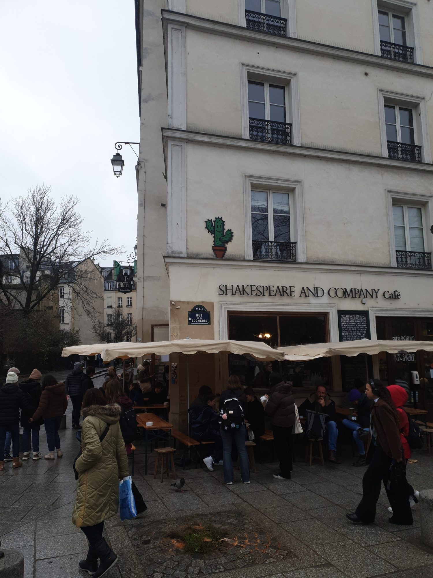 The Cactus at Shakespeare and Company — Street art by Invader in Paris