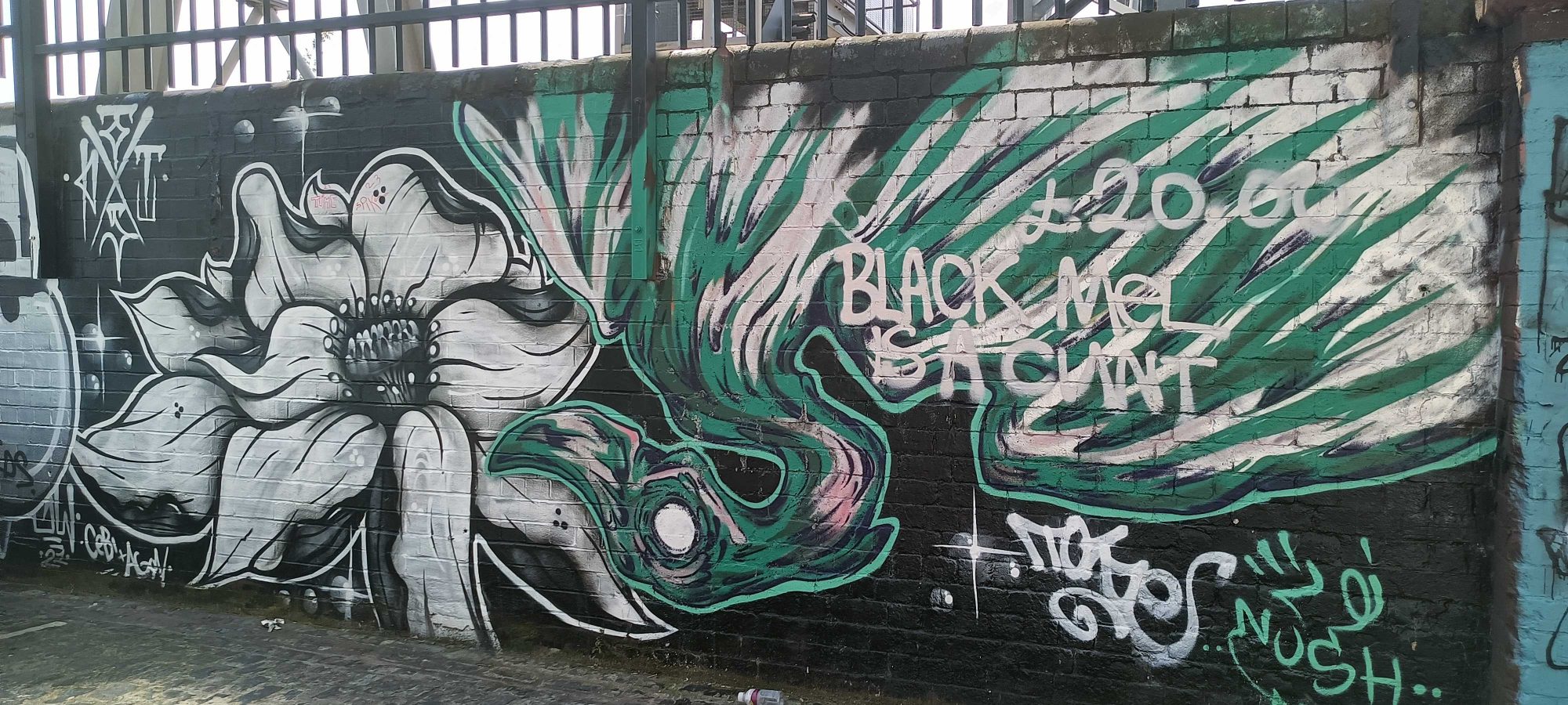 Flower and Green Lettering — Street art in London