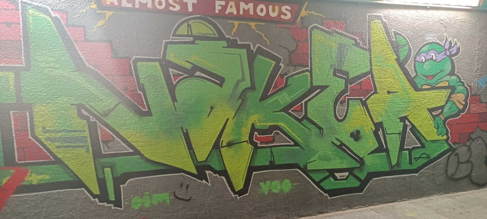 "Almost Famous" - Green Letters and Ninja Turtle — Street art in Prague