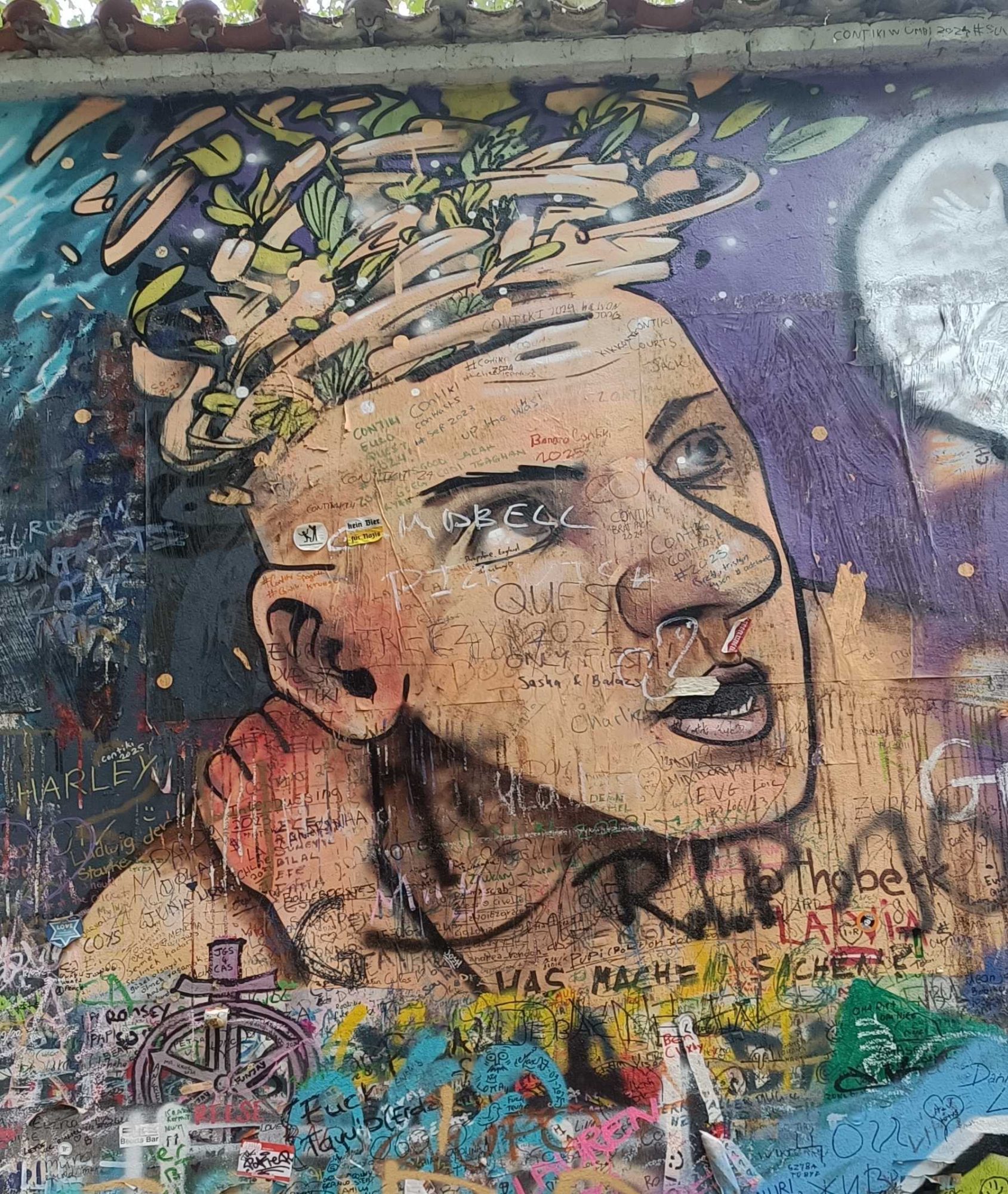 Portrait with Leaf Crown — Street art in Prague