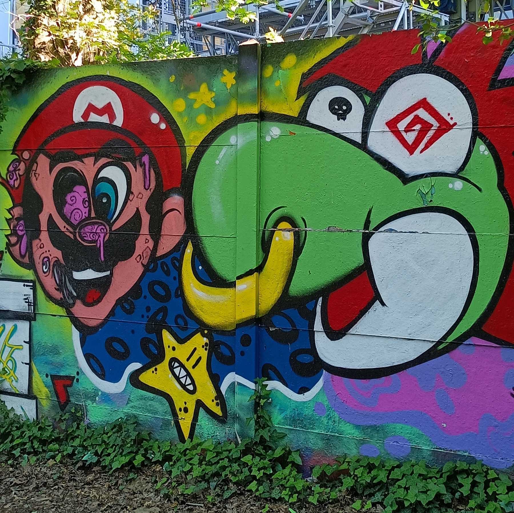 Mario and Yoshi, Monstrous Version — Street art in Nantes