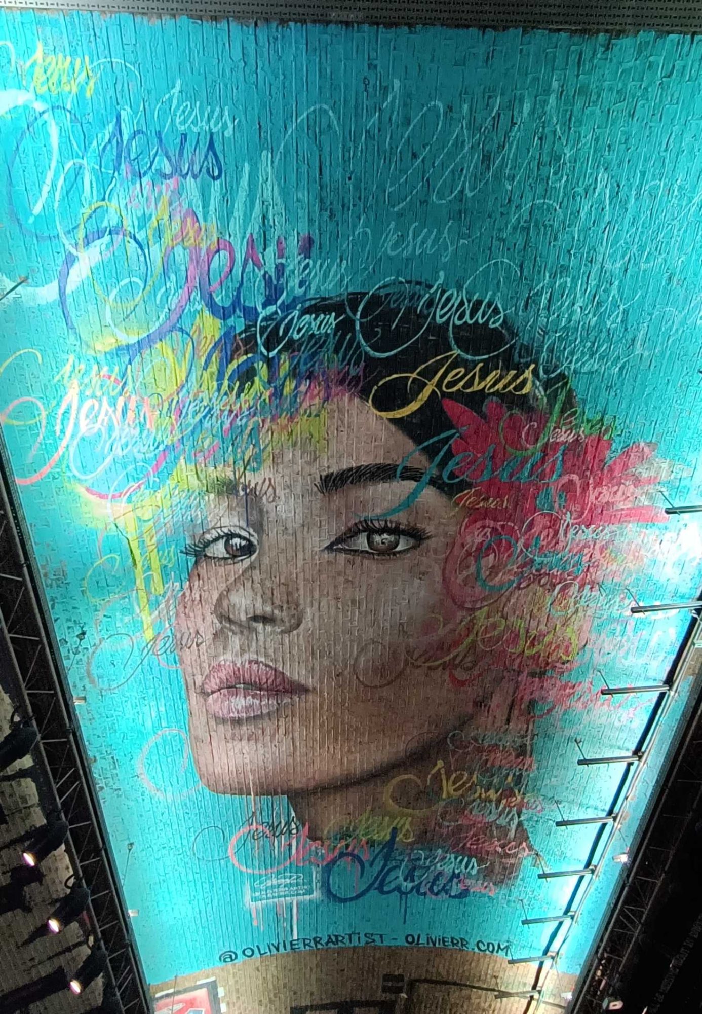 Turquoise and pink portrait — Street art in London
