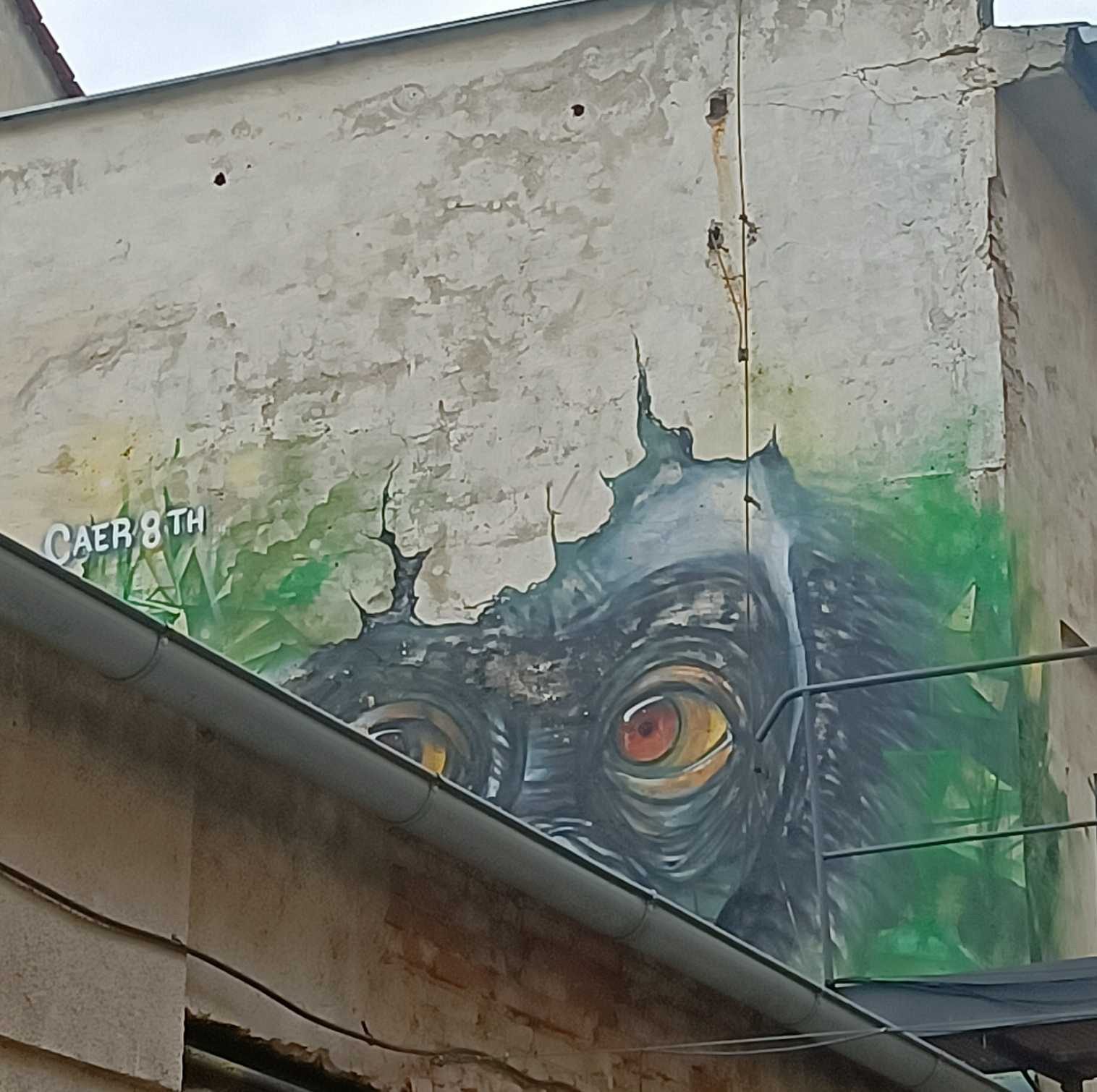 Monstre Perce le Mur — Street art de Caer8th à Prague