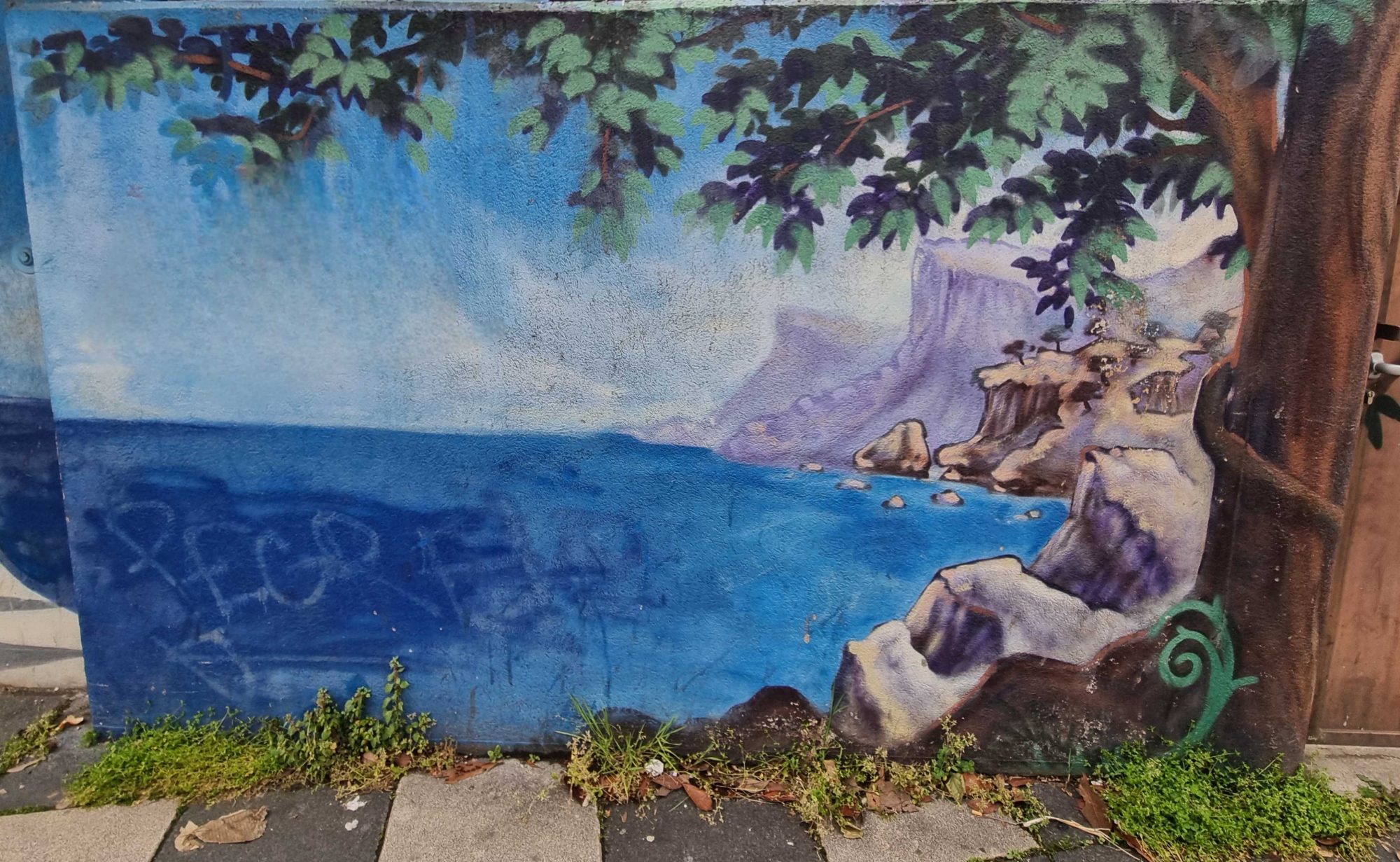 Coastal Landscape with Blue Cliffs — Street art in Grenoble