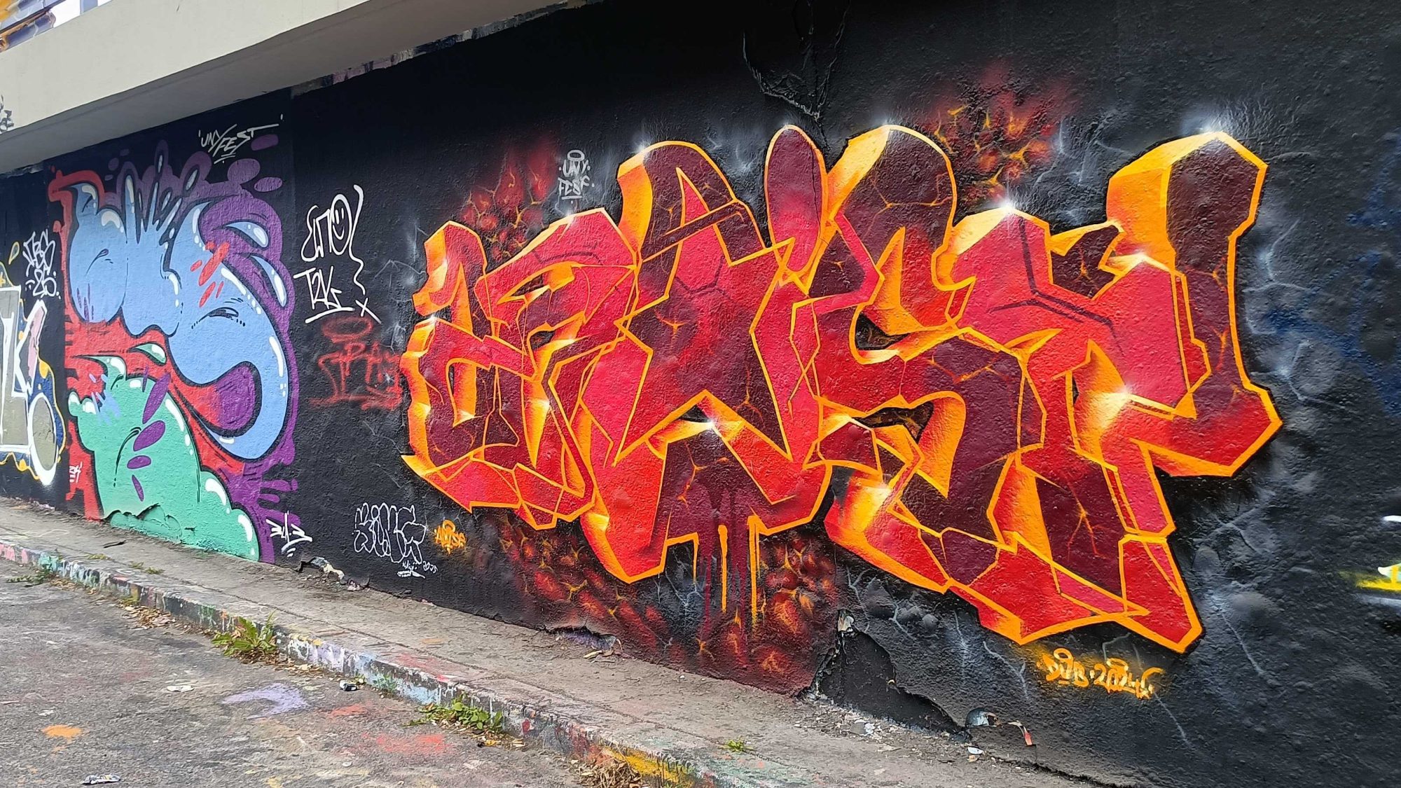 Orange Fire Lettering — Street art in Prague