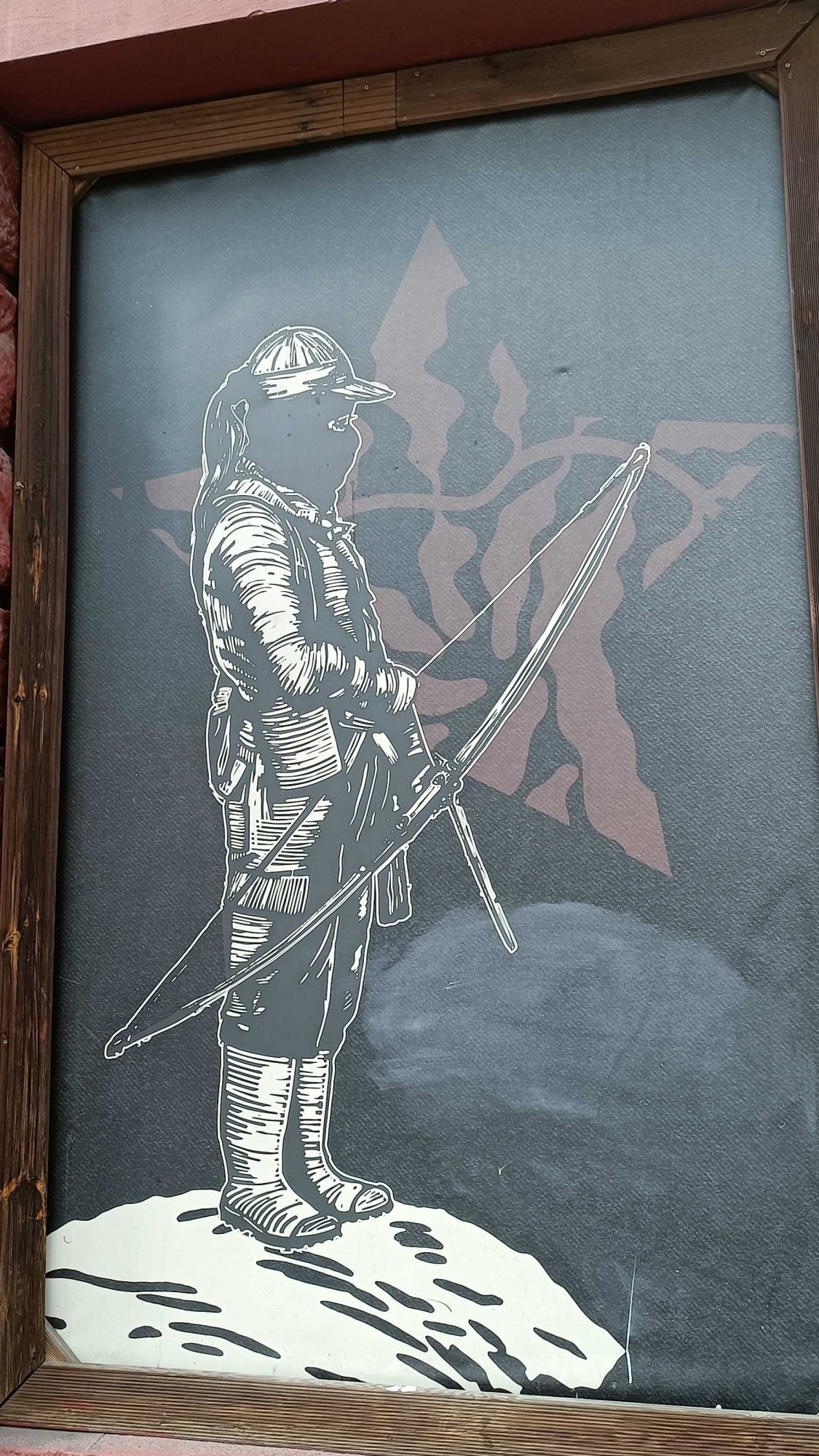 Warrior with Bow Engraving — Street art in Prague
