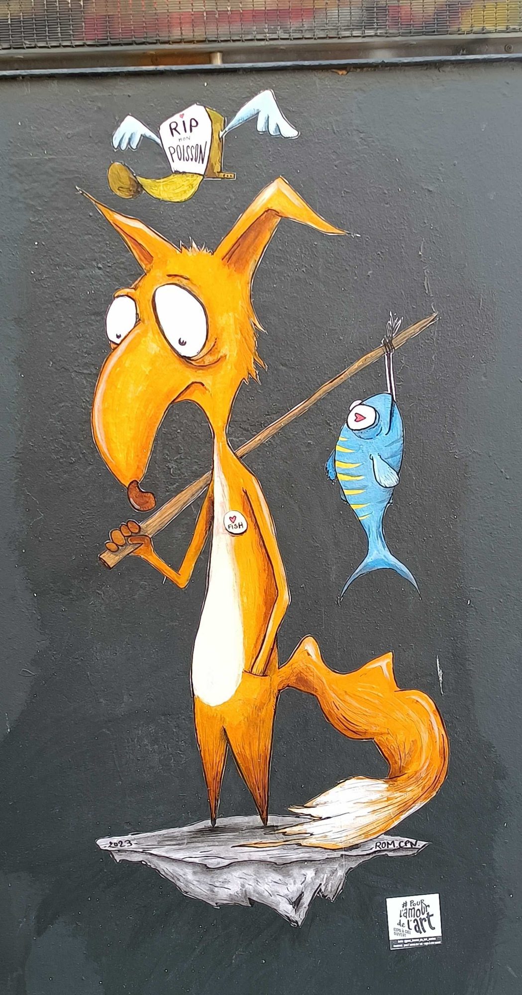 The Fishing Fox and the Winged Gravestone — Street art in Nantes