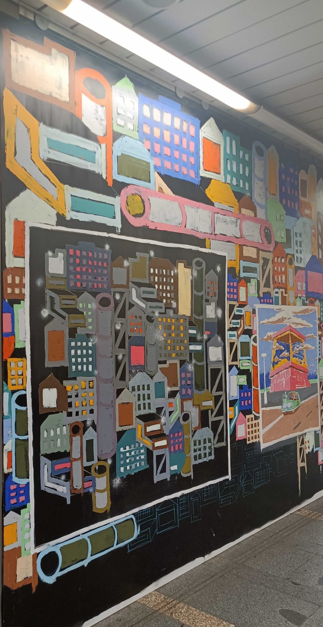 Panorama urbain naïf vue du ciel — Street art à Prague
