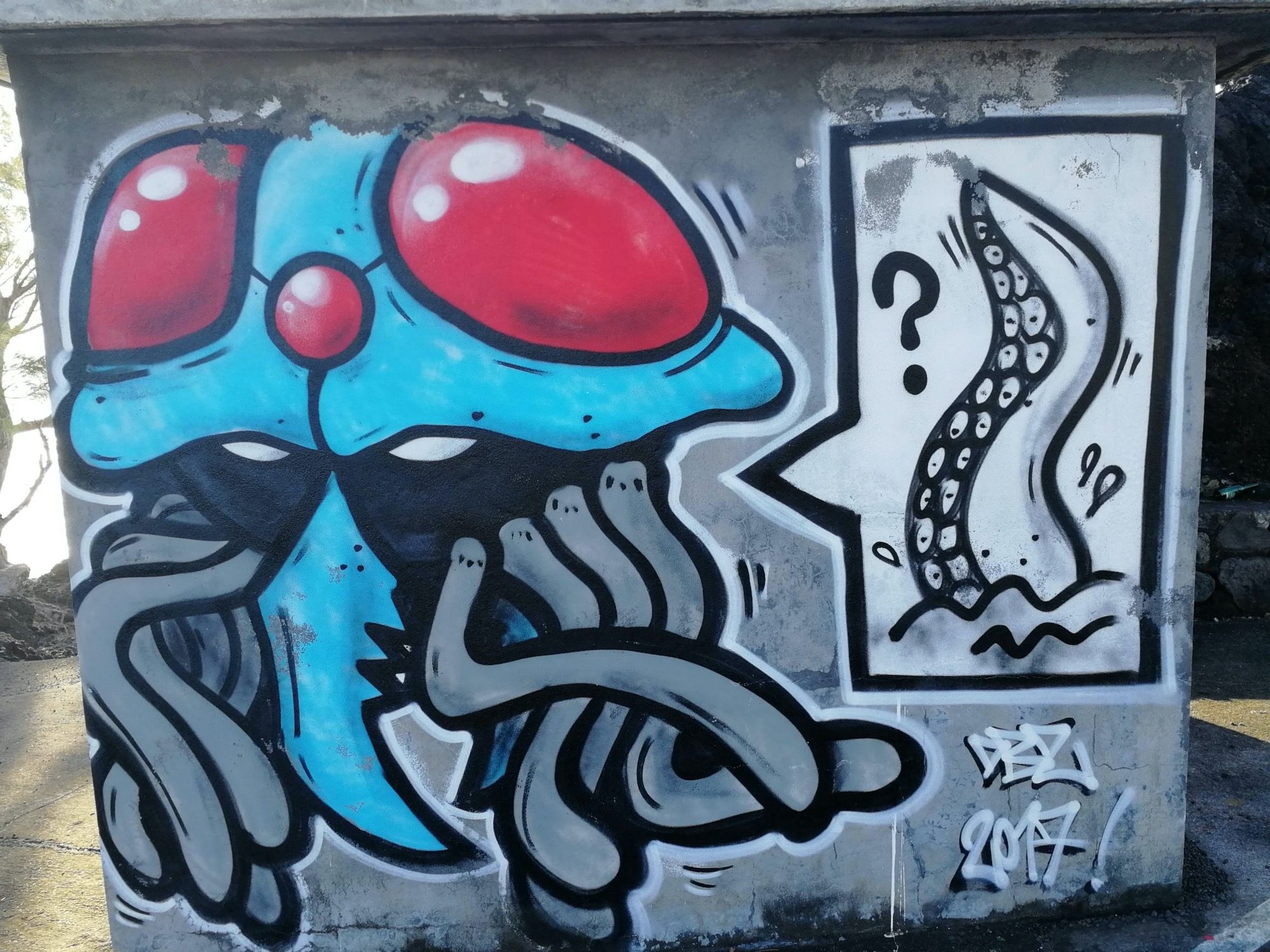 La méduse bleue et la pieuvre — Street art à Saint-Joseph