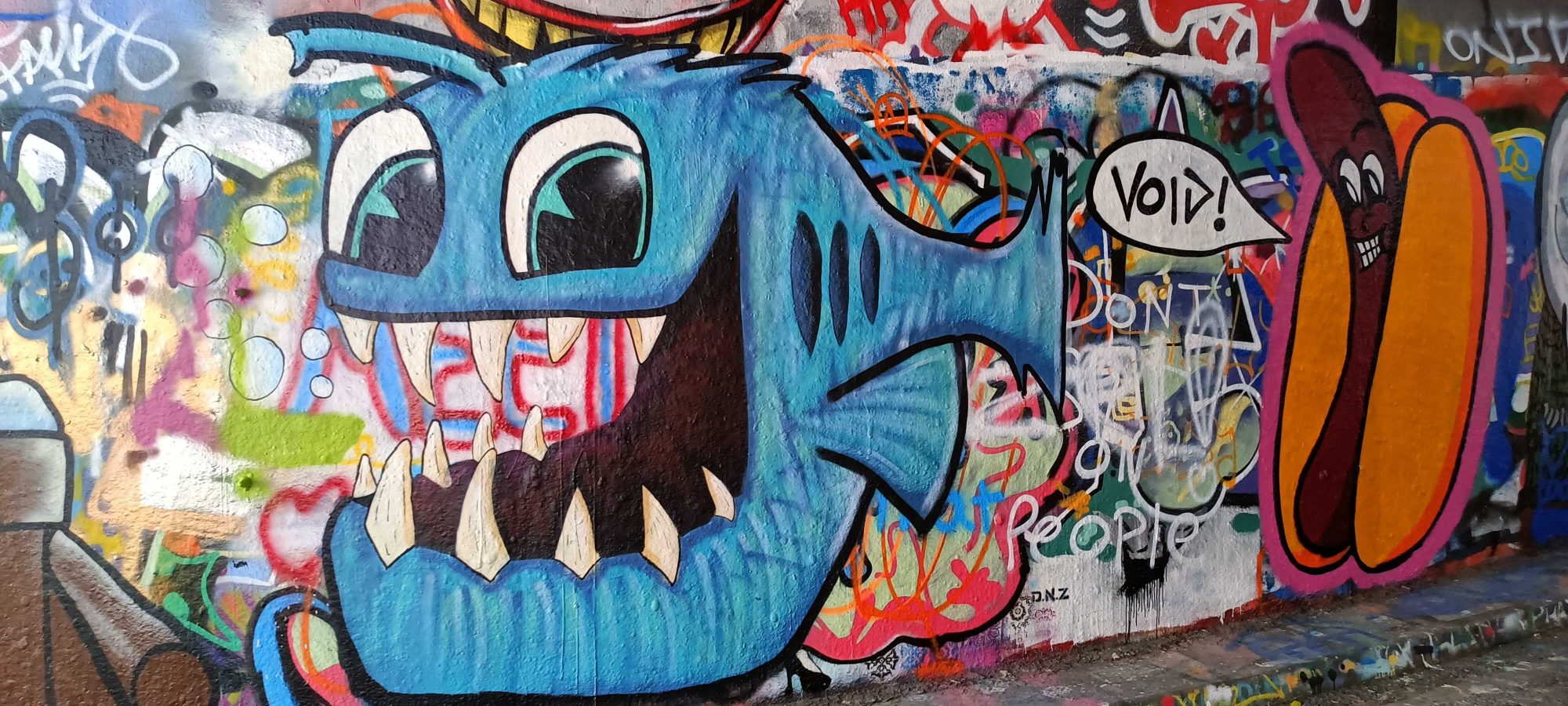 Blue Creature and Tags — Street art in London