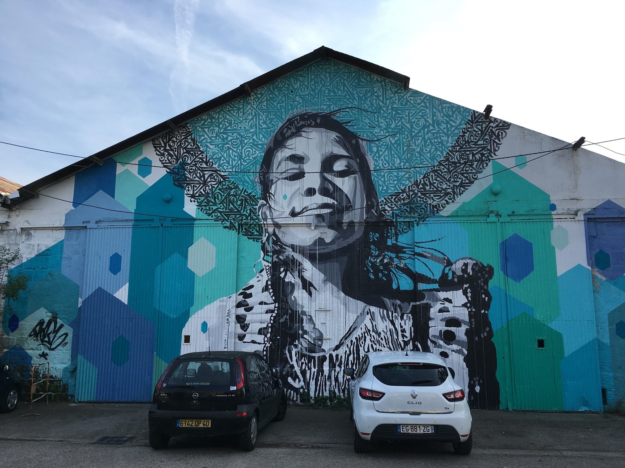 Female Portrait with Hexagons — Street art in Bordeaux