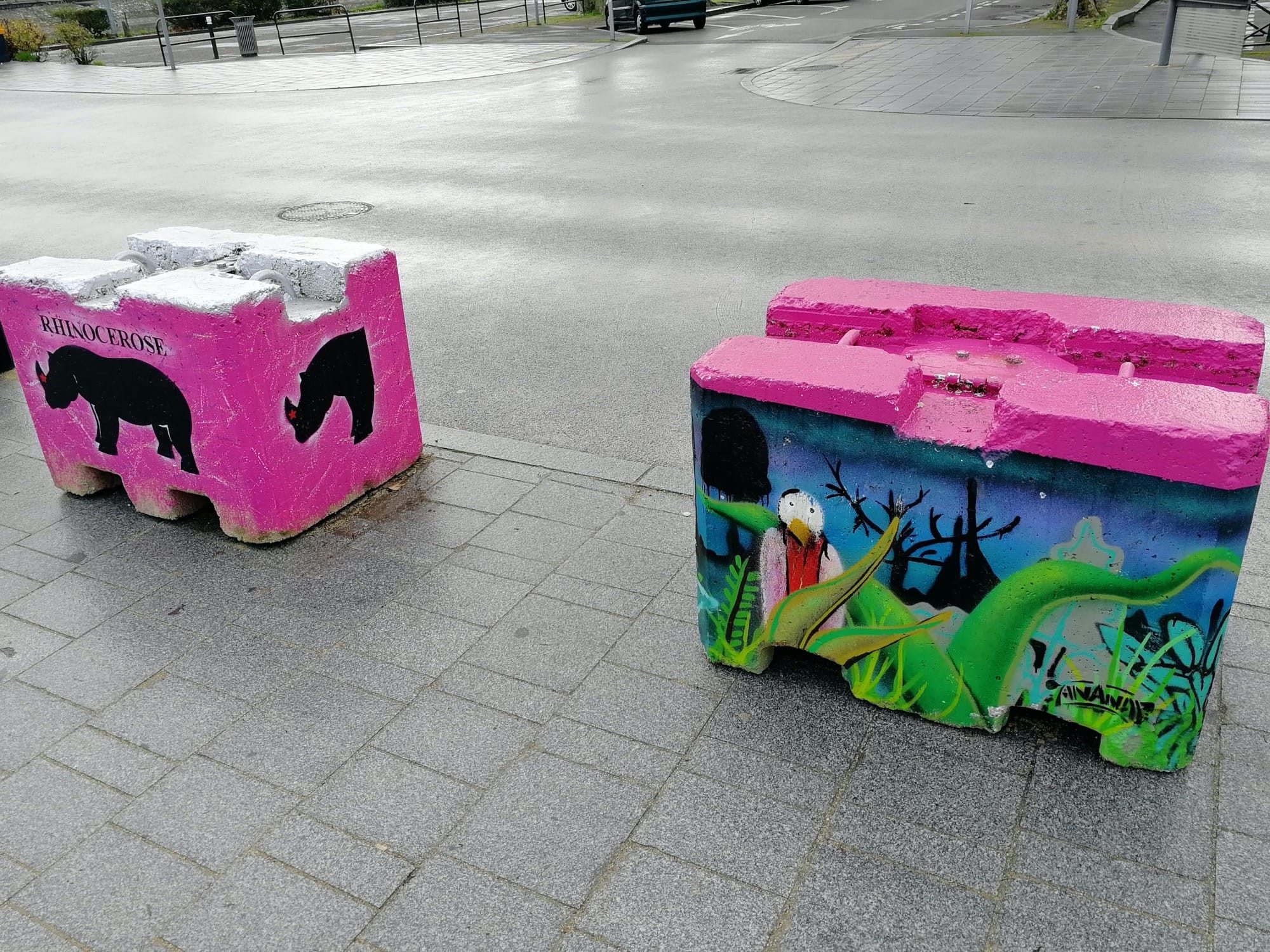 Rhinoceros and Dinosaurs Block — Street art in Laval