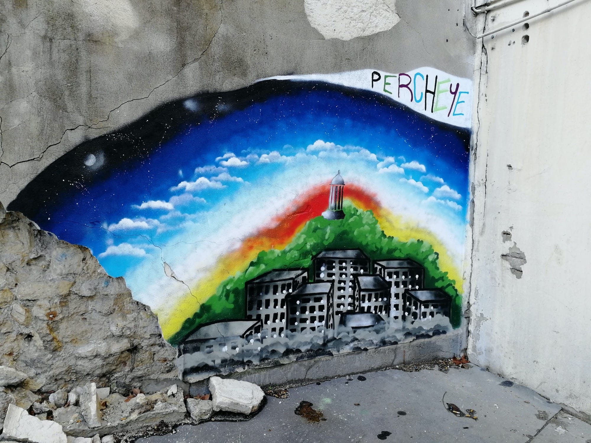 Percheye's Rainbow City — Street art by Percheye in Paris