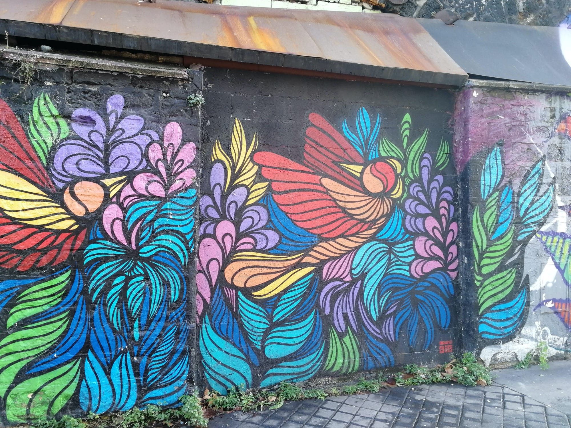 Oiseau tropical aux fleurs exotiques — Street art à Paris