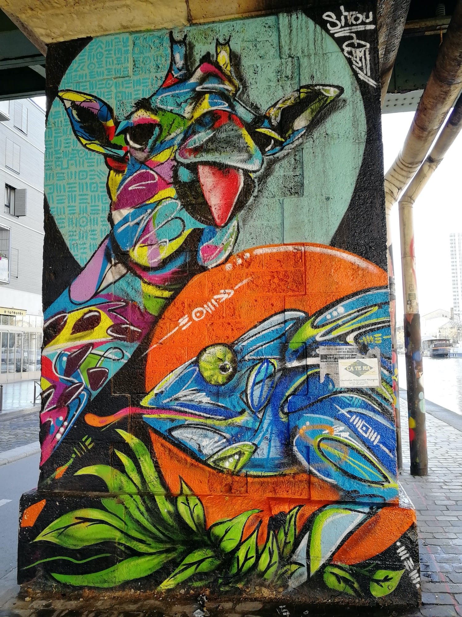 Girafe multicolore de Sitou — Street art de Sitou à Paris