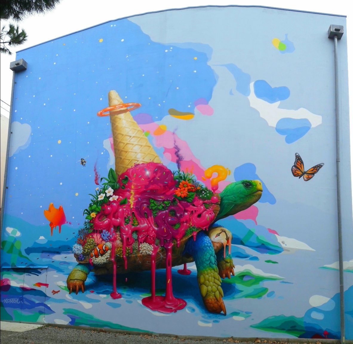La tortue aux glaces et fleurs, Toulouse — Street art de Korail à Toulouse