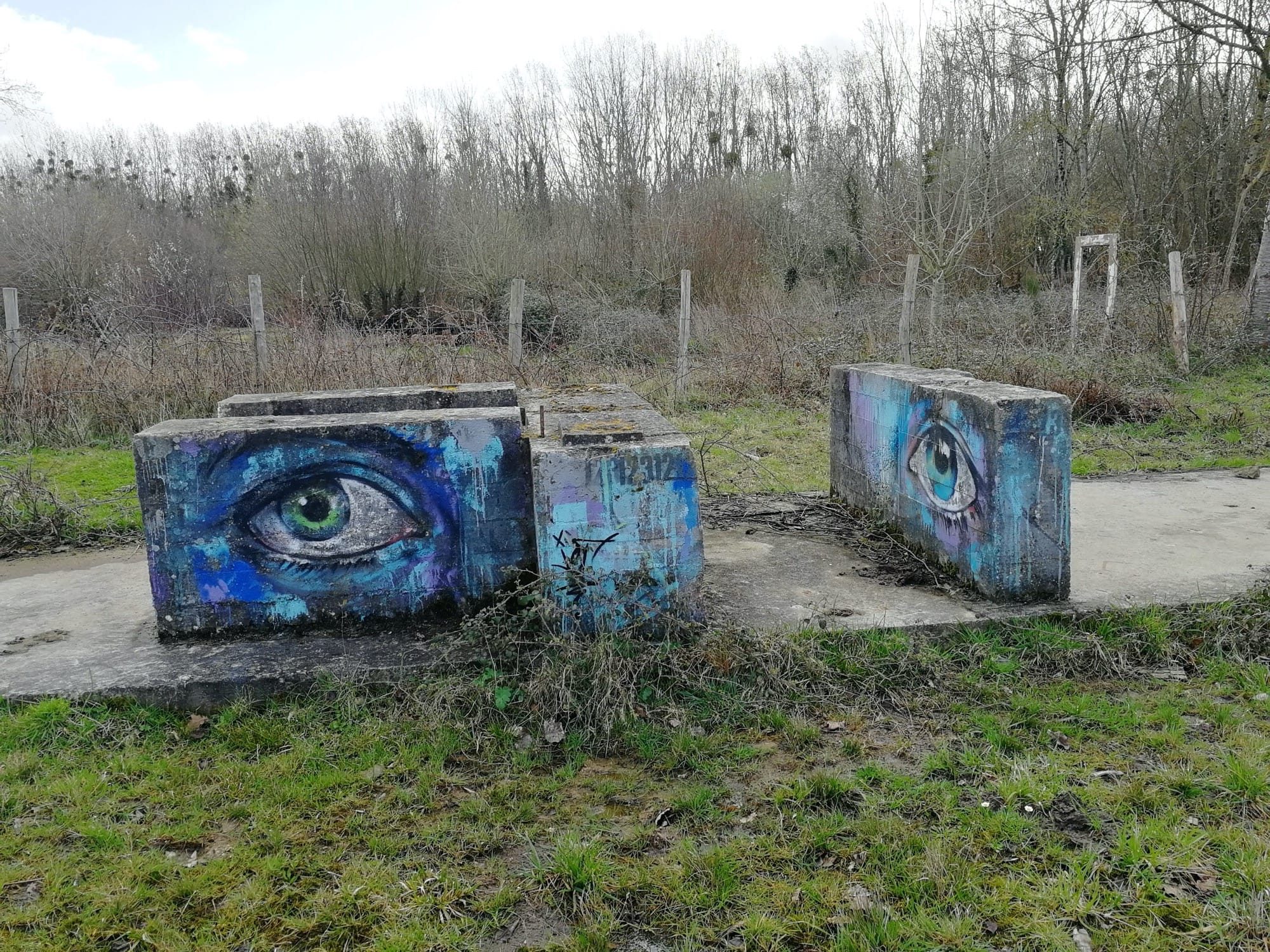 Yeux sur blocs de béton — Street art à Saint-Nicolas-de-Redon