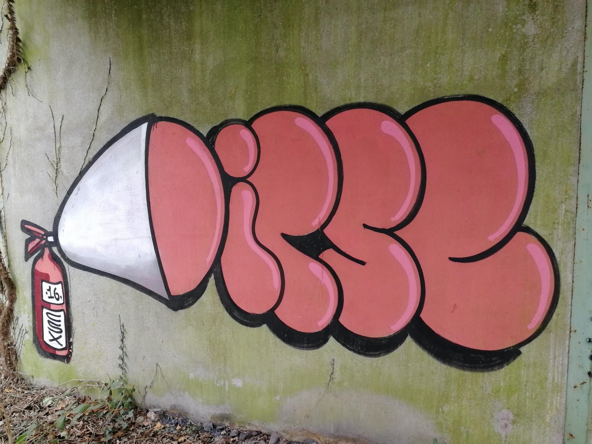 Pink Bubble Graffiti with Fire Extinguisher — Street art in Issé