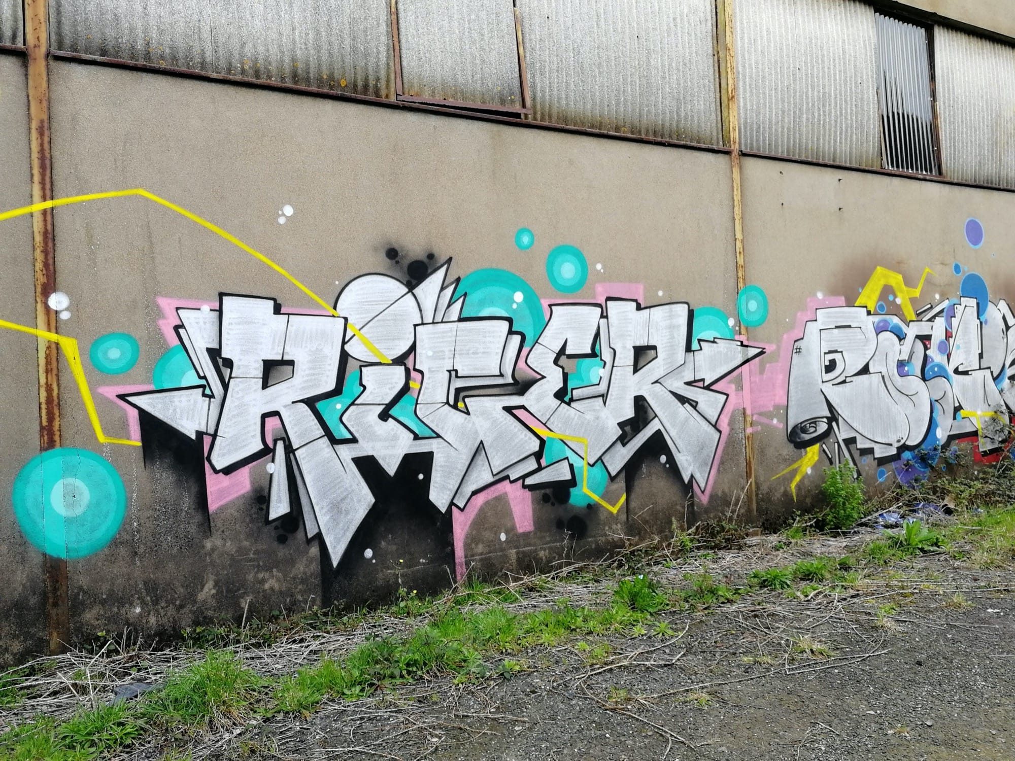 Graffiti wildstyle Ricer turquoise — Street art à Issé