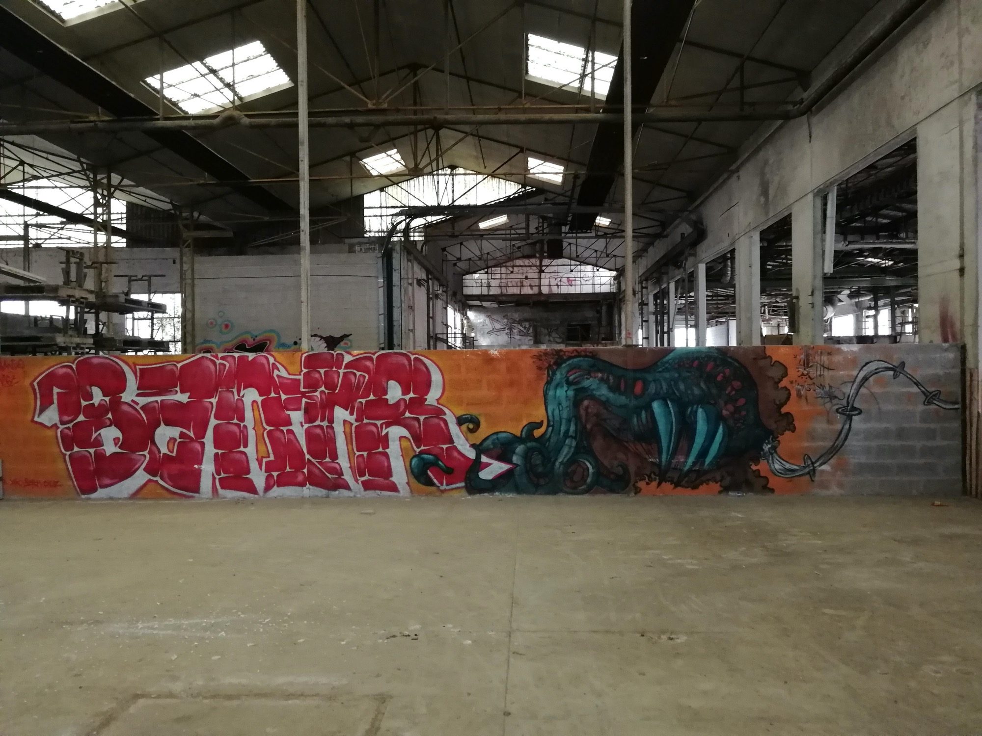 Red Graffiti and Turquoise Octopus — Street art in Issé