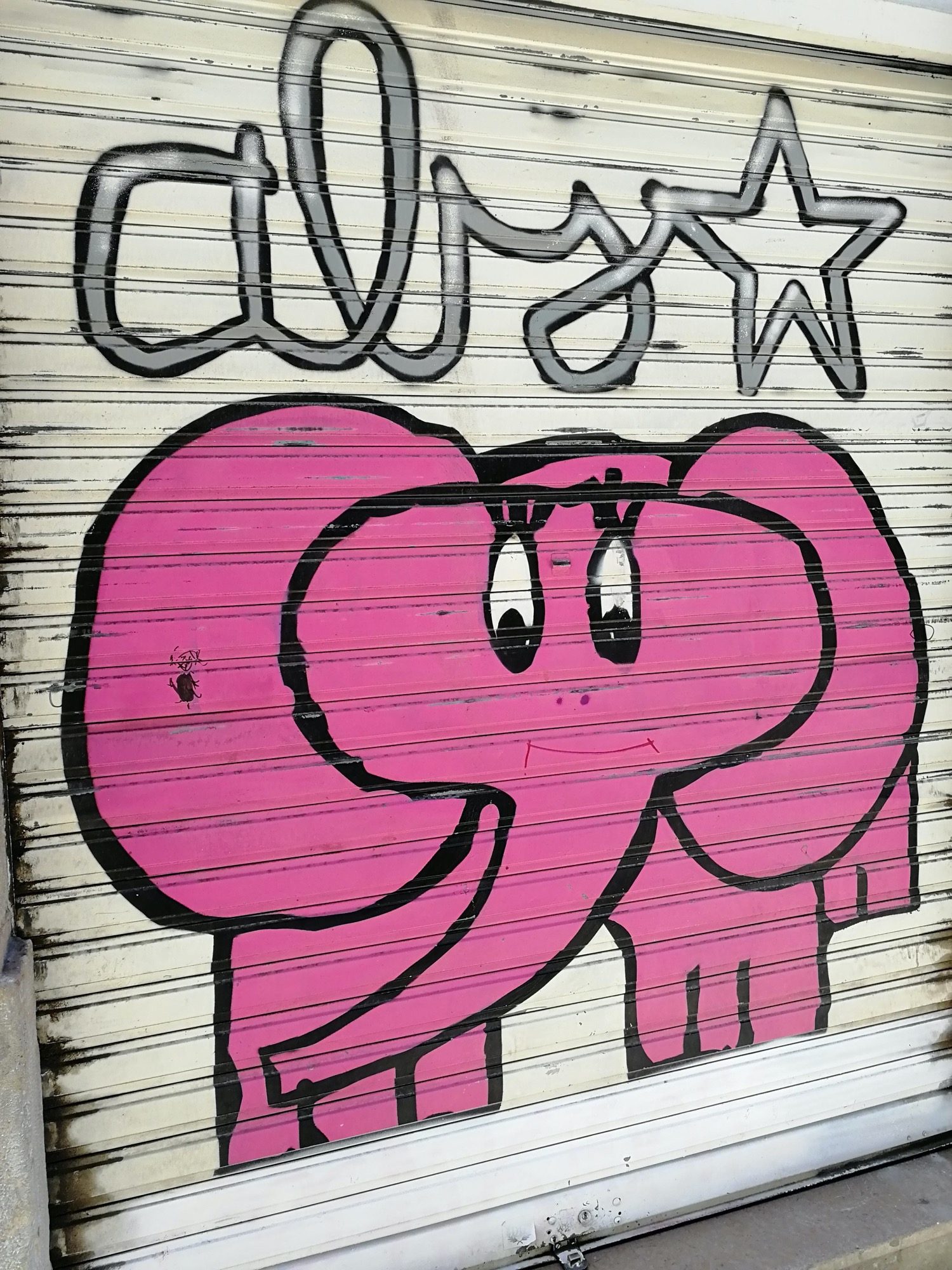 Éléphant rose et tag Aly — Street art à Lyon