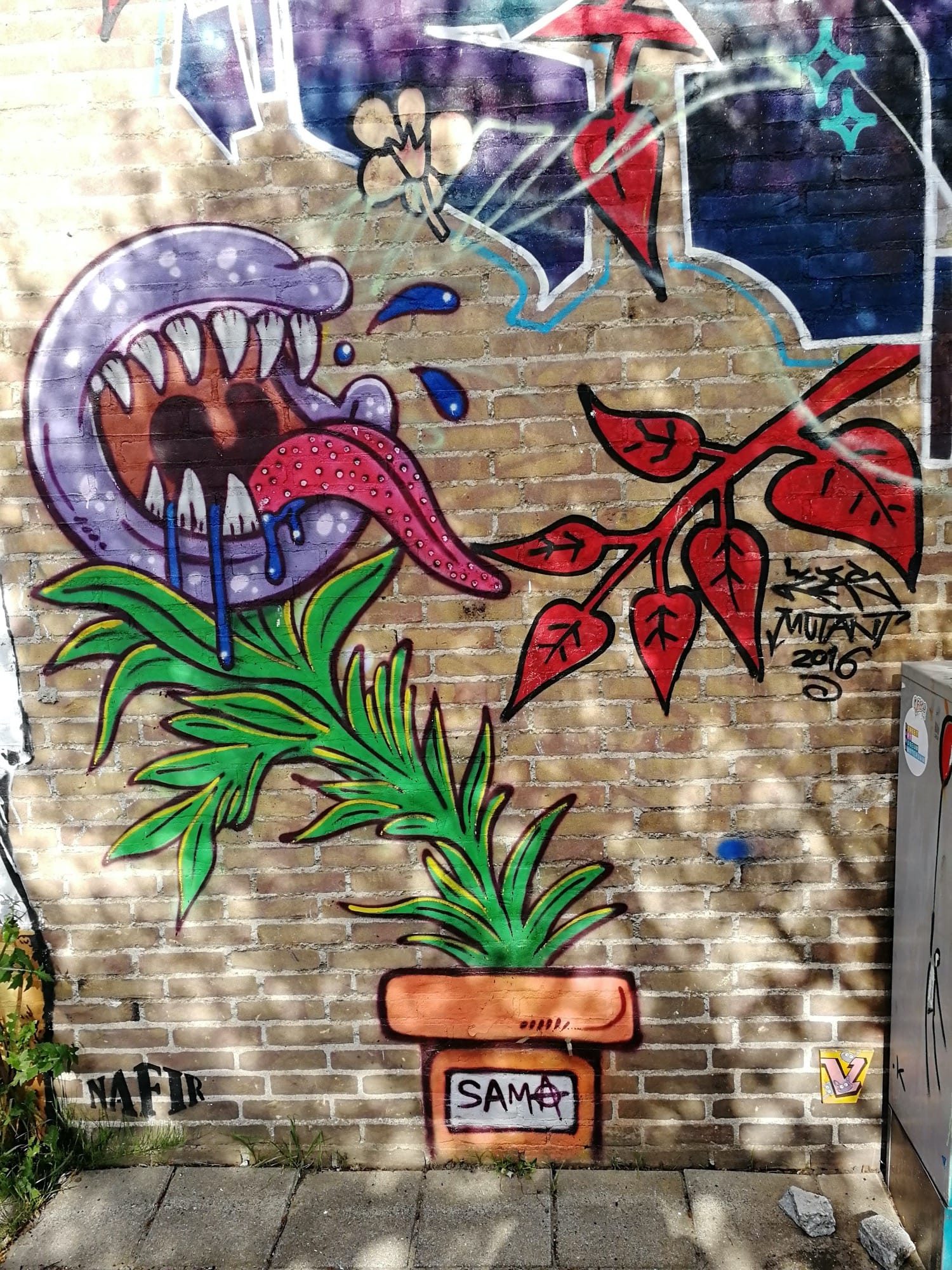 Carnivorous Plant and Red Flowers — Street art in Amsterdam