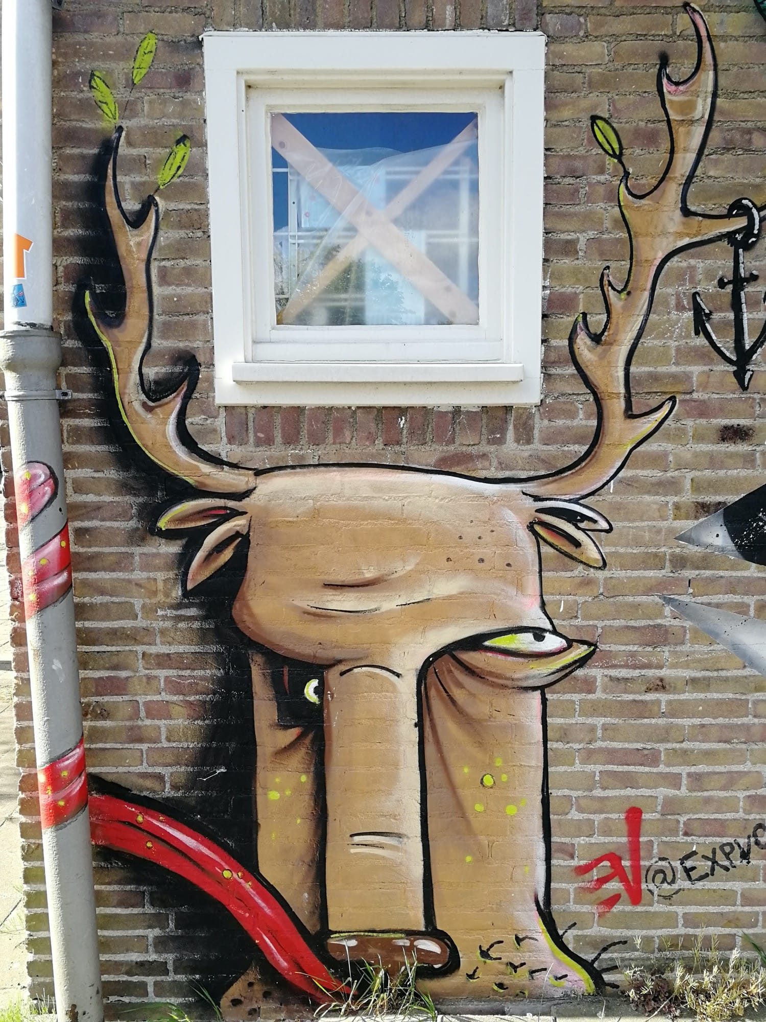 Leafy Antlered Moose by ExpresKhoa — Street art in Amsterdam