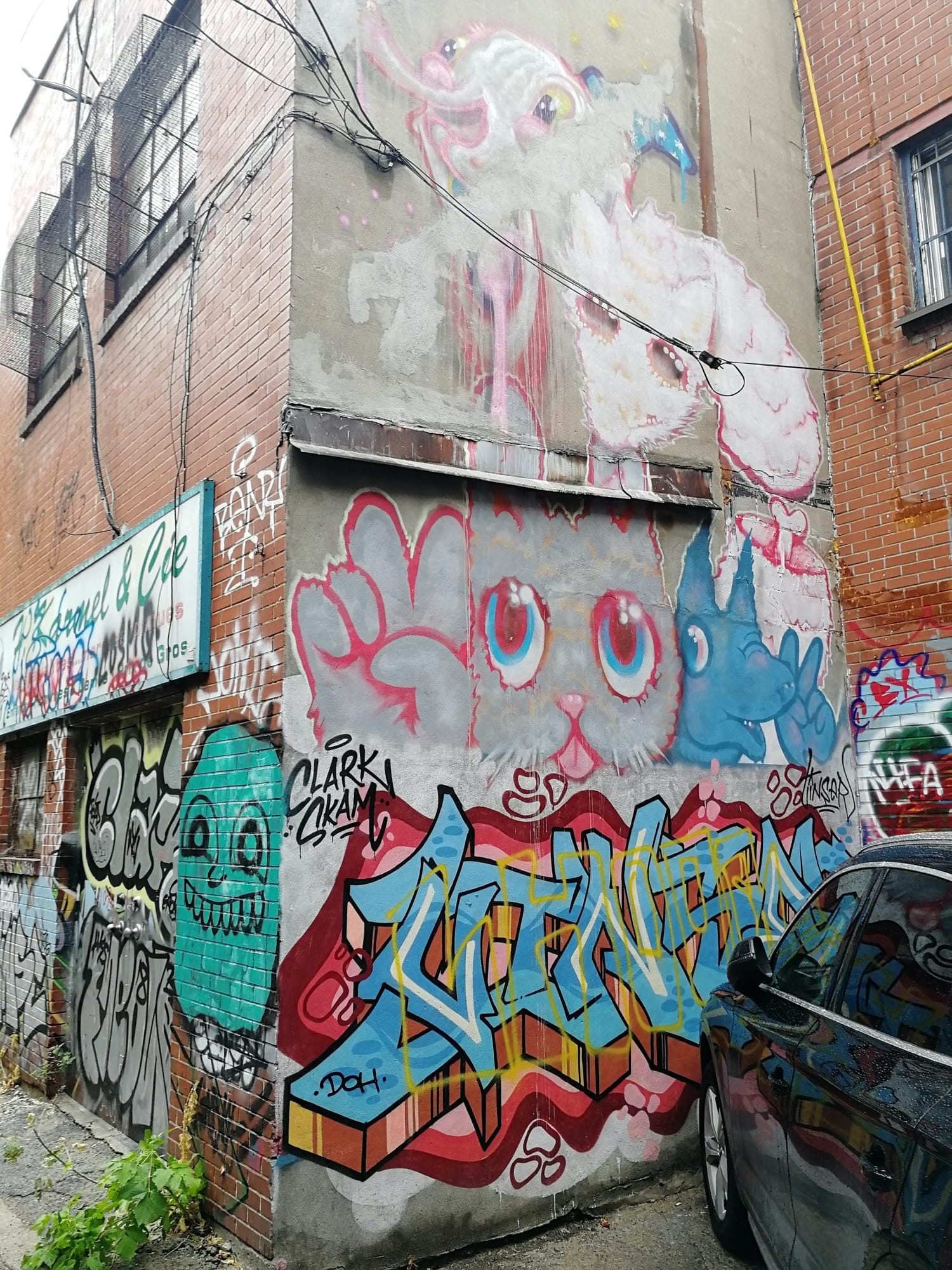 Stacked Cartoon Creatures and Wildstyle — Street art in Montréal