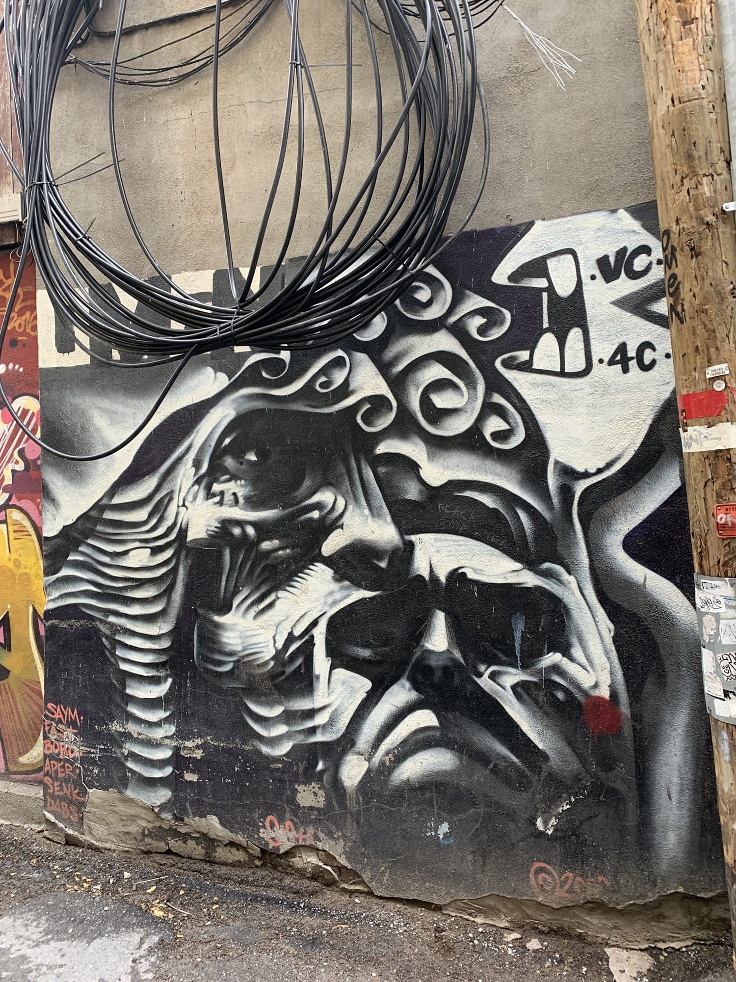 Visages fondus en noir et blanc — Street art à Montréal