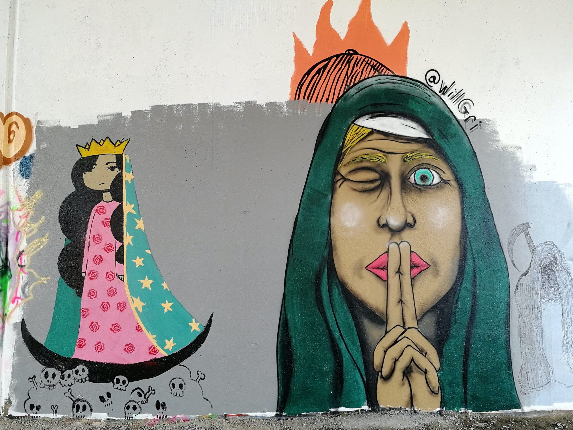 Virgin on Skulls and Veiled Woman — Street art in Québec